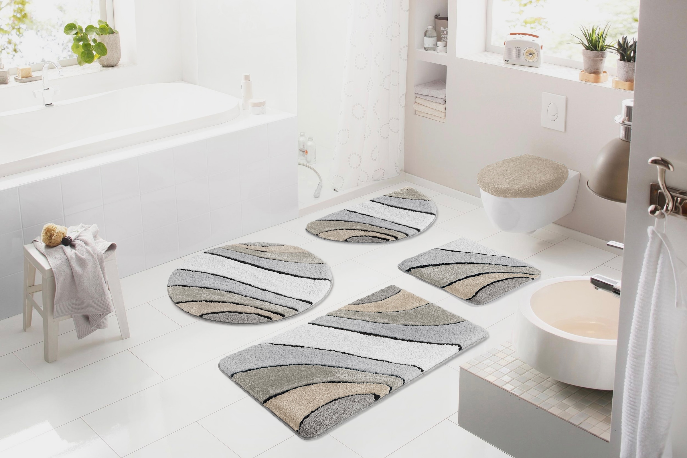 my home Badematte »Josie, Badvorleger, Badezimmer Teppich«, rutschhemmend beschichtet, fußbodenheizungsgeeignet-schnell trocknend-strapazierfähig, Badteppich, Badematten, rechteckig, rund & als 3-tlg. Set erhältlich