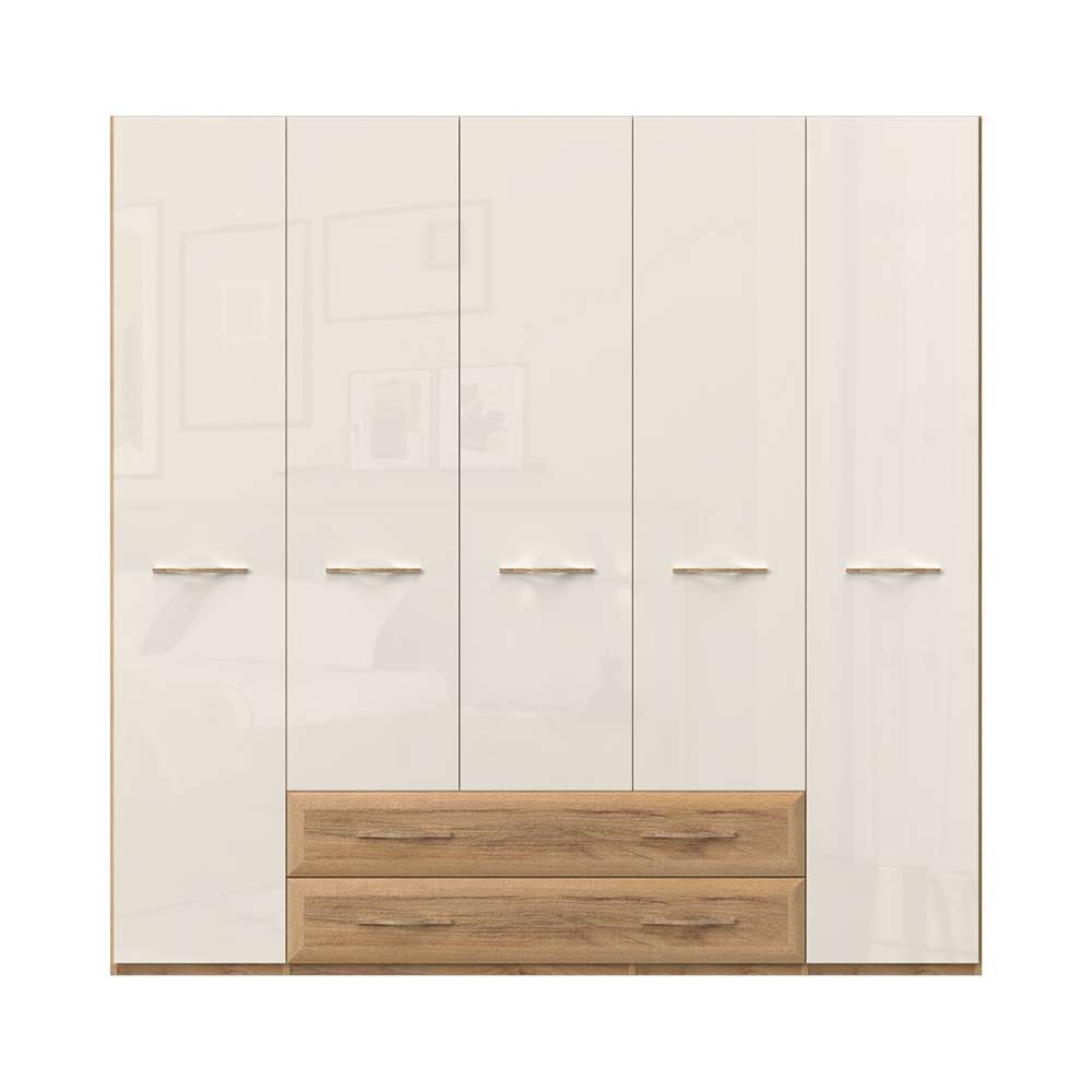 Home affaire Kleiderschrank »Gala, beige hochglänzend UV lackiert, kratzfest, FSC-zertifiziert«, (abgerundete Schubladen aus MDF im Holzdekor, soft-close), hoher Schrank (224cm), wahlweise in 4 Breiten, Made in Europe