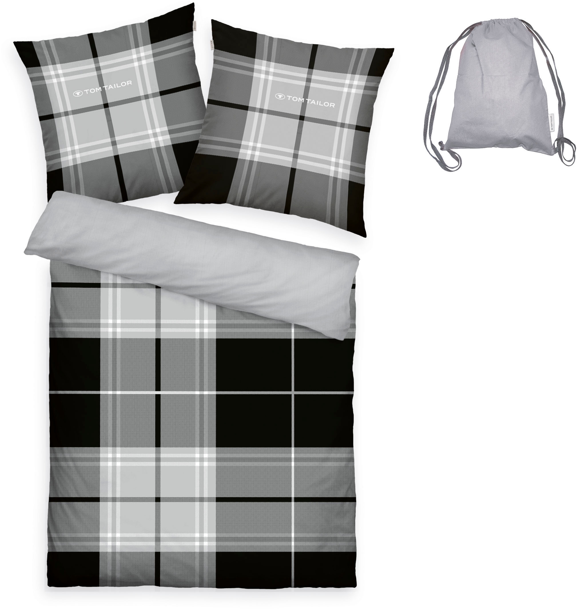 TOM TAILOR HOME Wendebettwäsche »Eric in Gr. 135x200 oder 155x220 cm«, mit Reißverschluss, mit GRATIS-Zugabe: Sportbeutel aus 100% Baumwolle