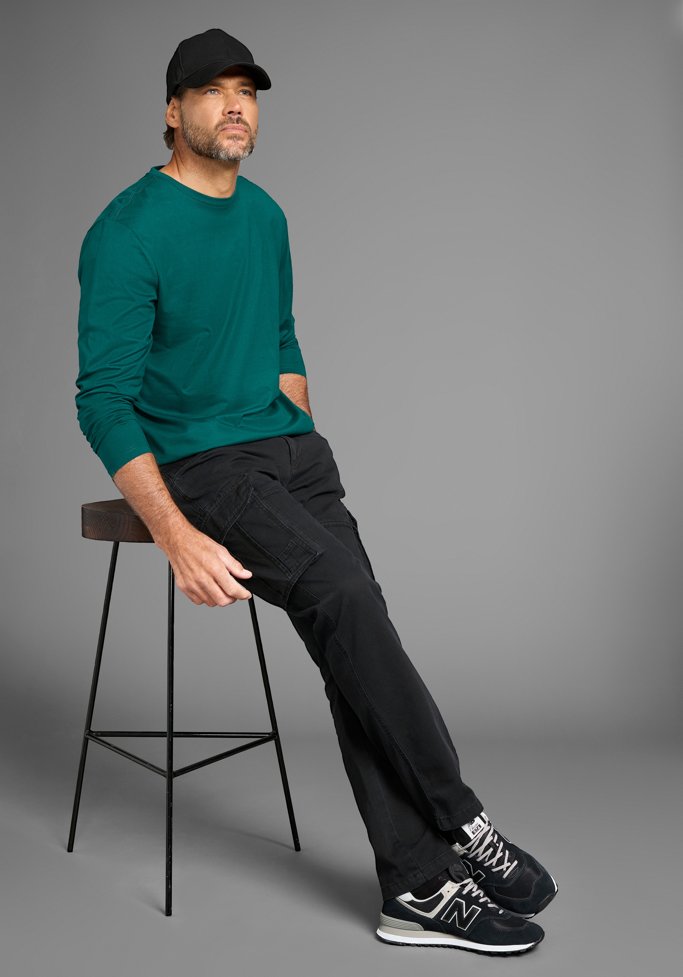 Man's World Langarmshirt »neue Farbe !«, (3er-Pack), Langarm, unifarben, aus Baumwolle, im 3er-Pack
