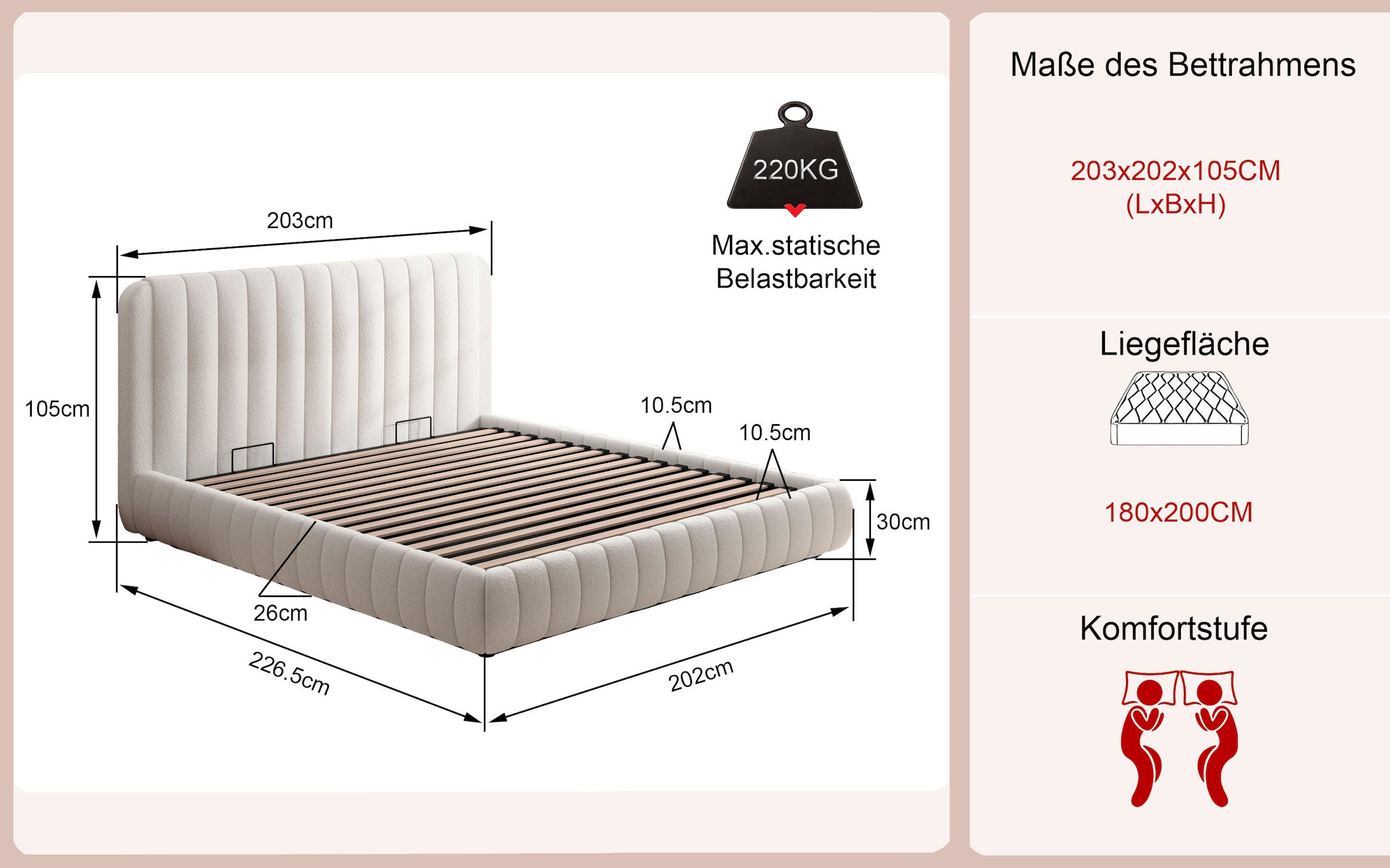 Home affaire Polsterbett »SELVAIR in der Breite 180cm, inkl. Lattenrost und Bettkasten« gepolstertes Kopfteil und Rahmen, Bezug im Chenillecharakter