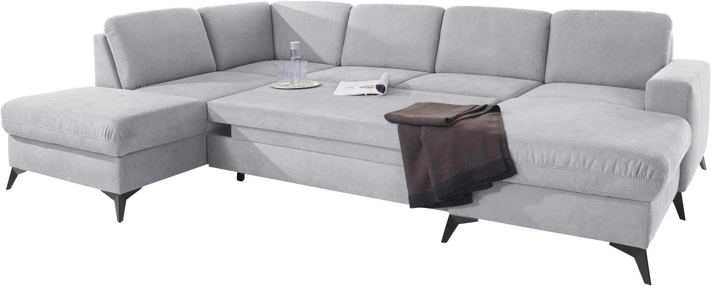 Places of Style Wohnlandschaft »Lolland U-Form«, Wahlweise mit Bettfunktion und Stauraum, auch mit abwischbarem Bezug