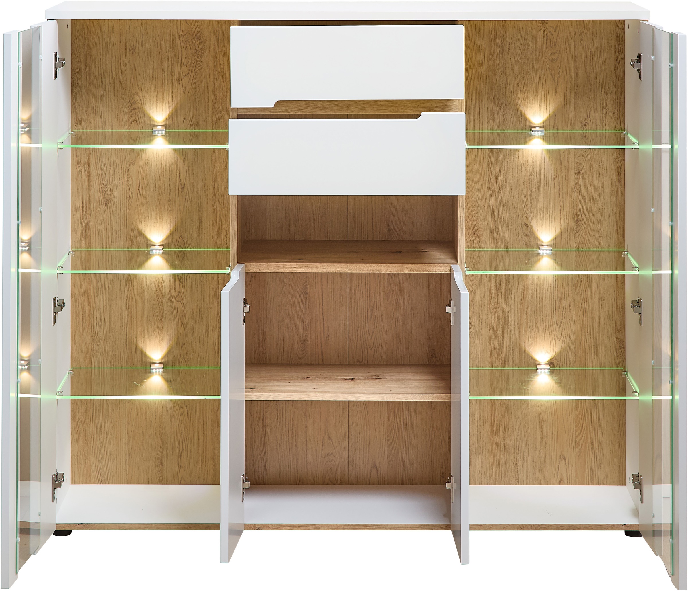 Innostyle Highboard »Memphis Highboard, 145x127x38cm (B/H/T)«, (1 St.), 4 türig, 2 Schubkasten, LED-Beleuchtung, Soft-Close