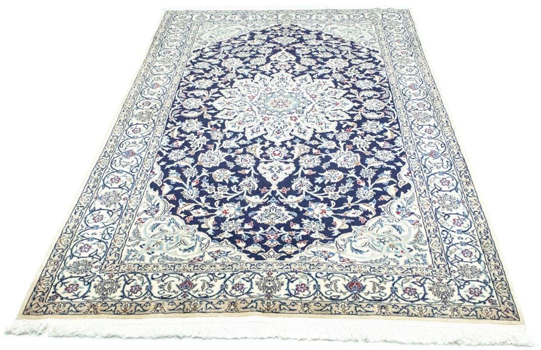 morgenland Wollteppich »Nain Medaillon Blu scuro 215 x 130 cm«, rechteckig, günstig online kaufen