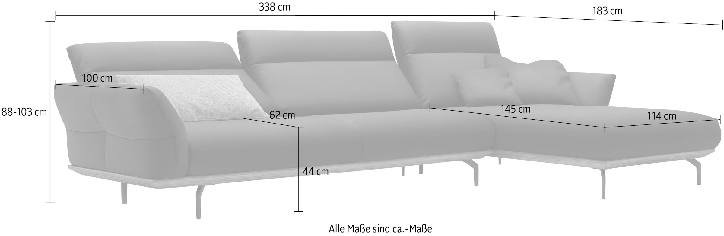 Creation BY ROLF BENZ Ecksofa »CR.460«, Sockel in Nussbaum, Winkelfüße in Umbragrau, Breite 338 cm