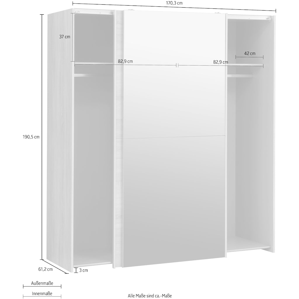 FORTE Schwebetürenschrank »"White Kiss", Made in Europe, ideal für kleine Räume«, mit Spiegel und 2 Schiebetüren