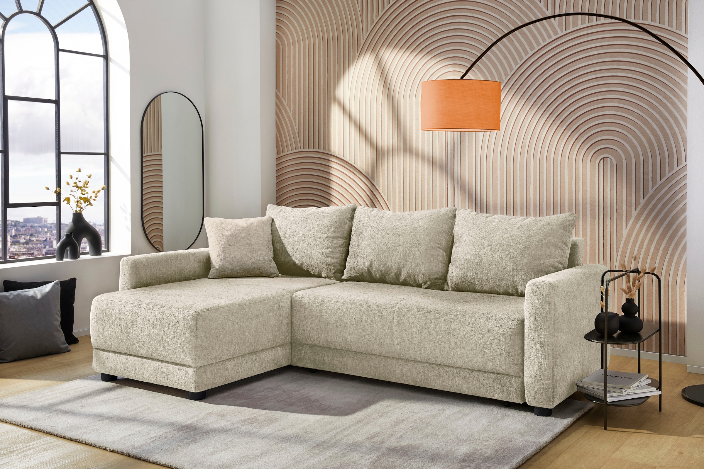 Jockenhöfer Gruppe Ecksofa »Venezia L-Form, B: 234 cm« mit Bettfunktion, Bettkasten & Zierkissen