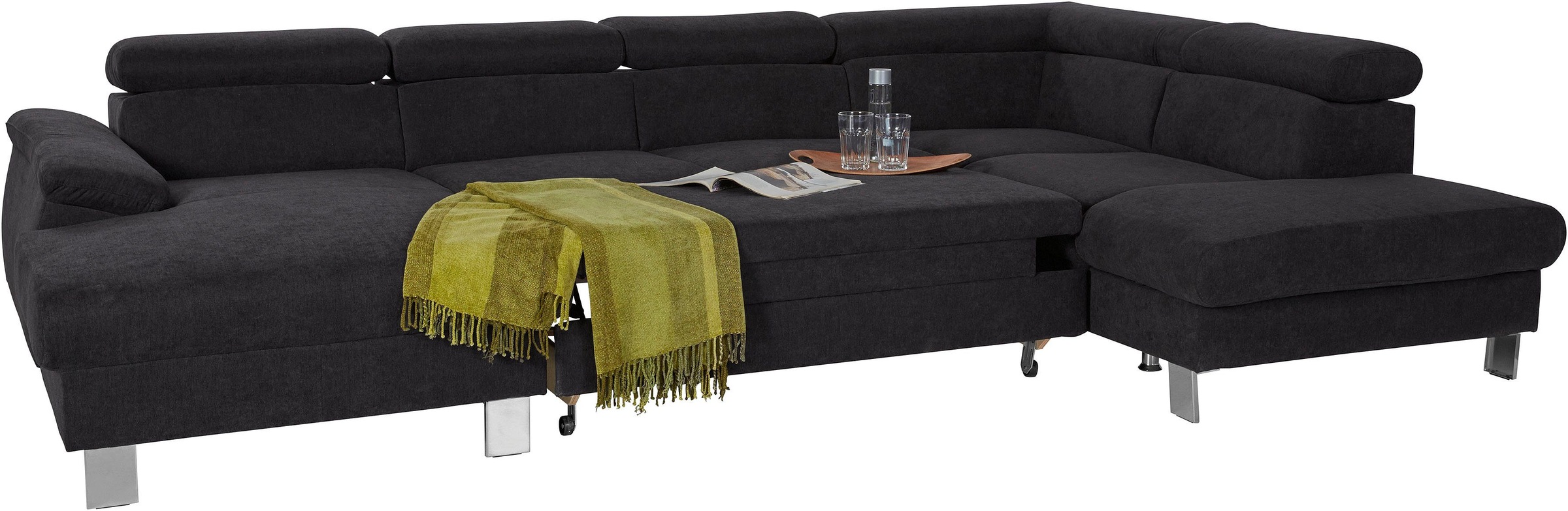 COTTA Polstergarnitur »Komaris U-Form«, (Set), Set bestehend aus: Wohnlandschaft mit Kopfteilverstellung & Hocker