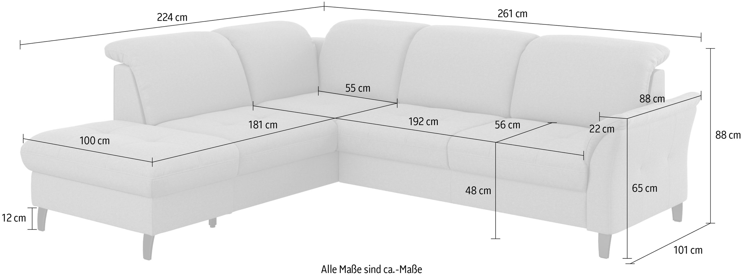 sit&more Ecksofa »Maggiore L-Form«, wahlweise mit Kopfteilverstellung, Bettfunktion und Stauraum