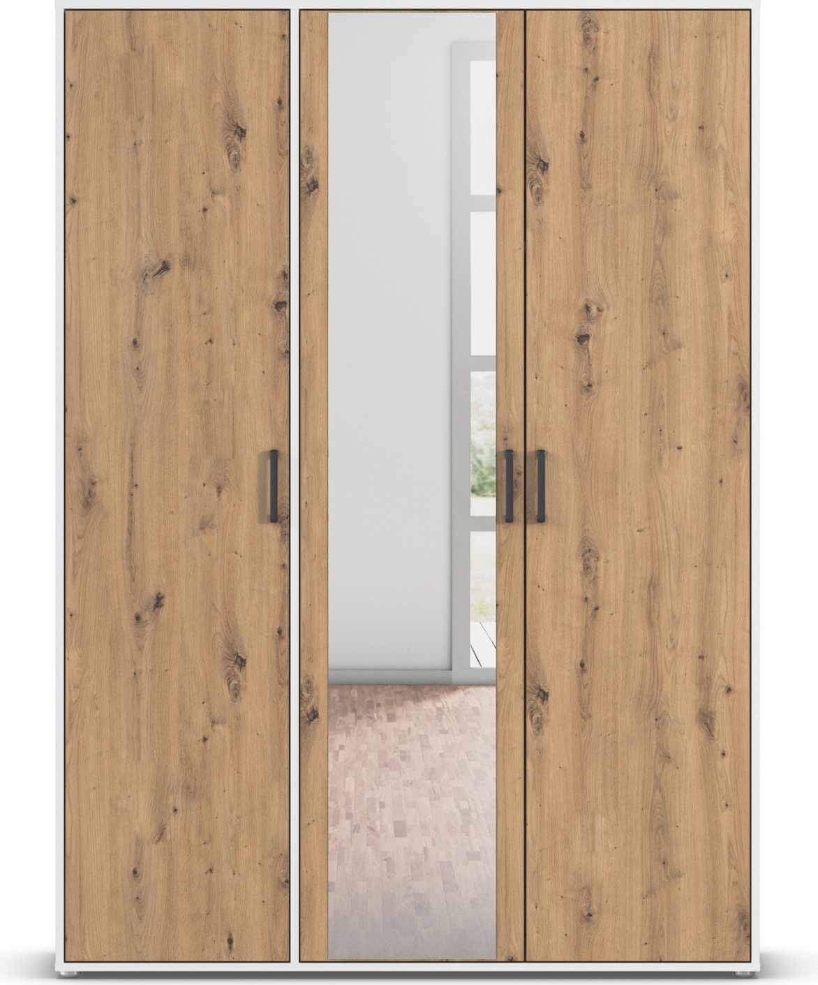 rauch Drehtürenschrank »Kleiderschrank Schrank Garderobe Wäscheschrank VOYAGER«, (in 3 verschiedenen Ausstattungen BASIC/CLASSIC/PREMIUM), mit modernen Griffen in Graumetallic und Spiegel