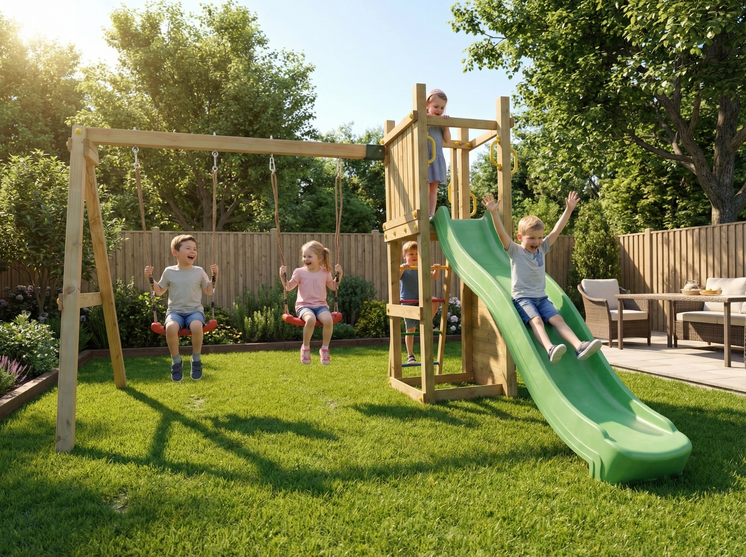 FUNGOO Spielturm »FUNNY3 mit Doppelschaukel« mit Schaukel & Rutsche