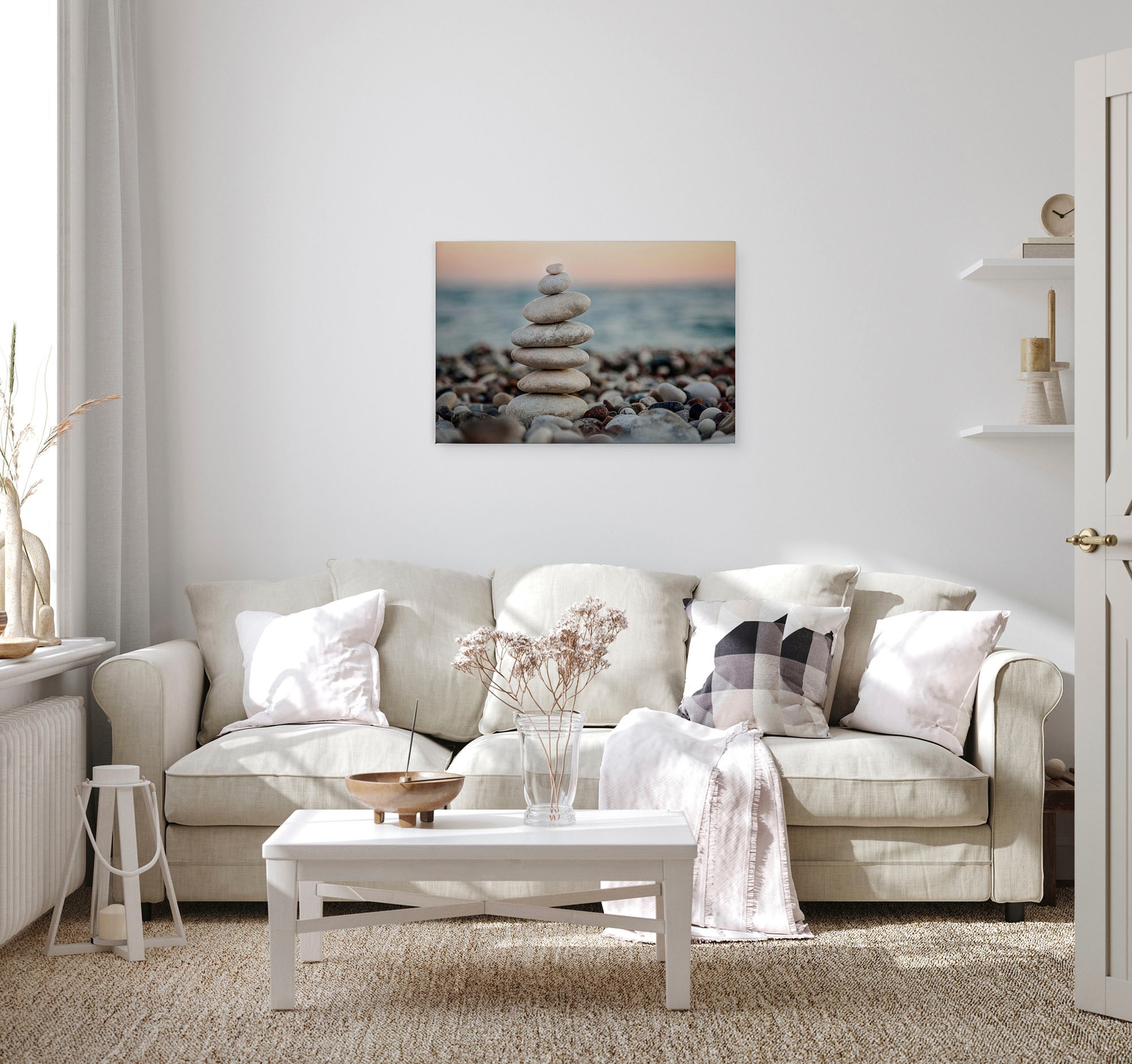 A.S. Création Leinwandbild »Stone Beach«, Kunst-Gemälde-Kinder, (1 St.), Spa Steine Ufer Meer Keilrahmen Entspannung Leinwand-Bild Wohnzimmer