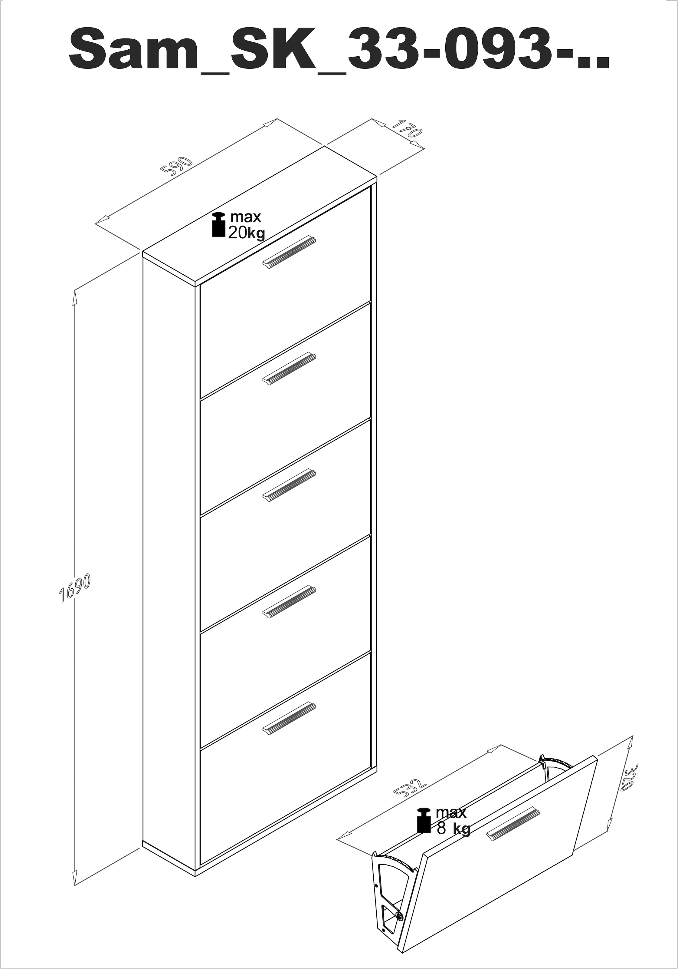 HBZ Schuhkommode »Sam Schuhkipper, Schuhschrank BxHxT 59x169x17 cm«, (1 St.), mit 5 Klappen