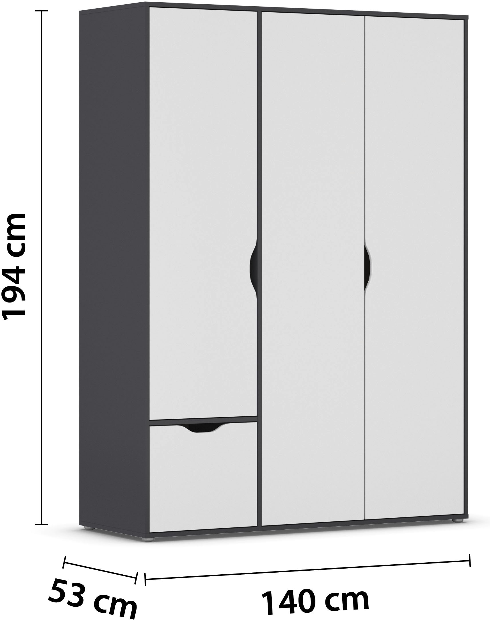 rauch Drehtürenschrank »Kleiderschrank Schrank Garderobe Wäscheschrank NARAI mit Schubladen«, (in 3 verschiedenen Ausstattungen BASIC/CLASSIC/PREMIUM), Griffausfräsungen für eine grifflose Optik TOPSELLER MADE IN GERMANY