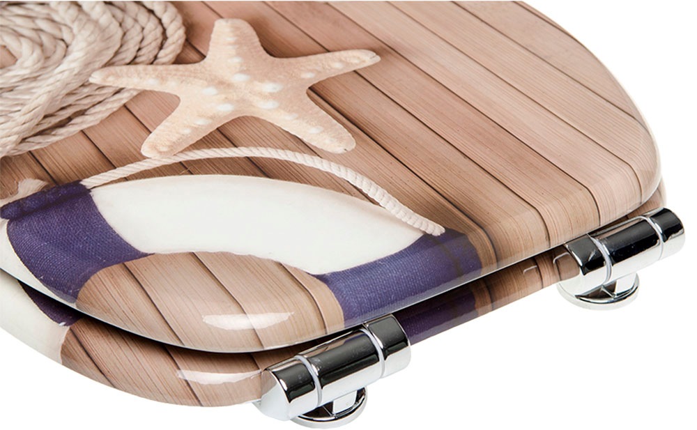 Sanilo Badaccessoire-Set »Maritime«, (Komplett-Set, 6 tlg.), bestehend aus WC-Sitz, Badteppich, Stöpsel, Seifenspender, WC-Bürste
