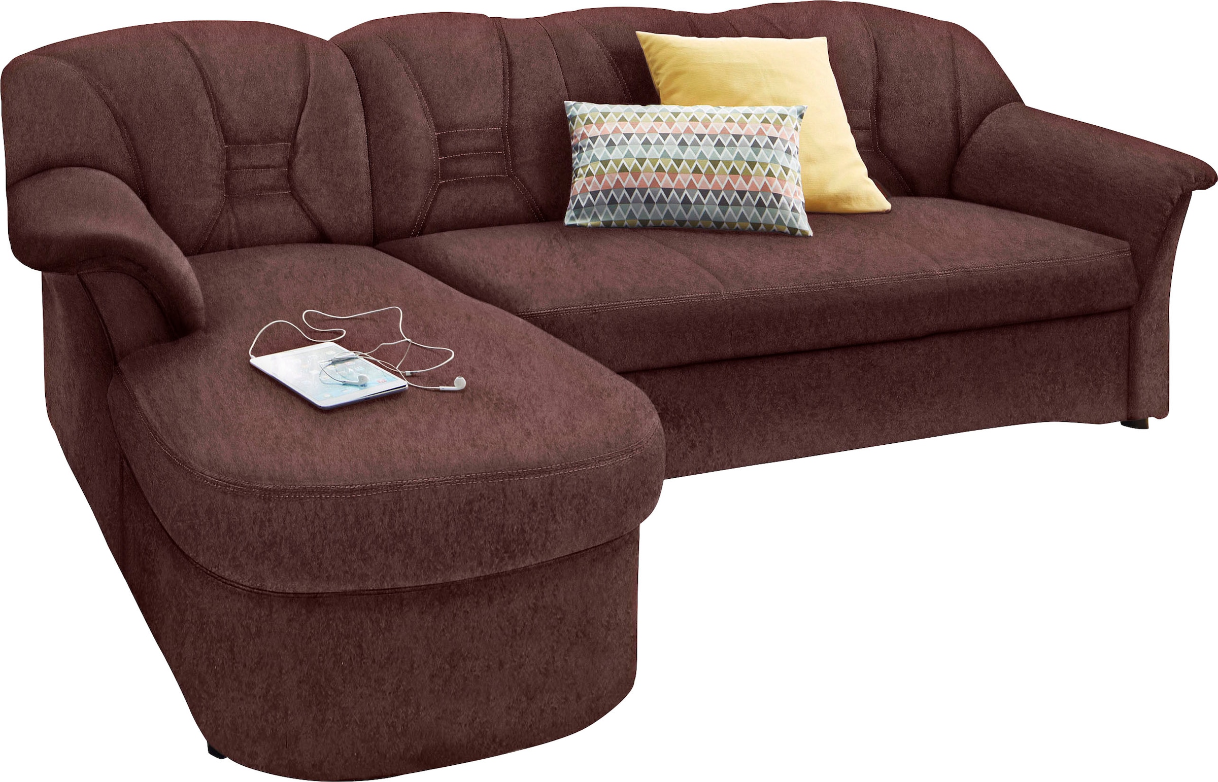 DOMO collection Ecksofa »Elva, zeitlose Formensprache, elegante Rückensteppung, L-Form«, wahlweise mit Bettfunktion und Federkern