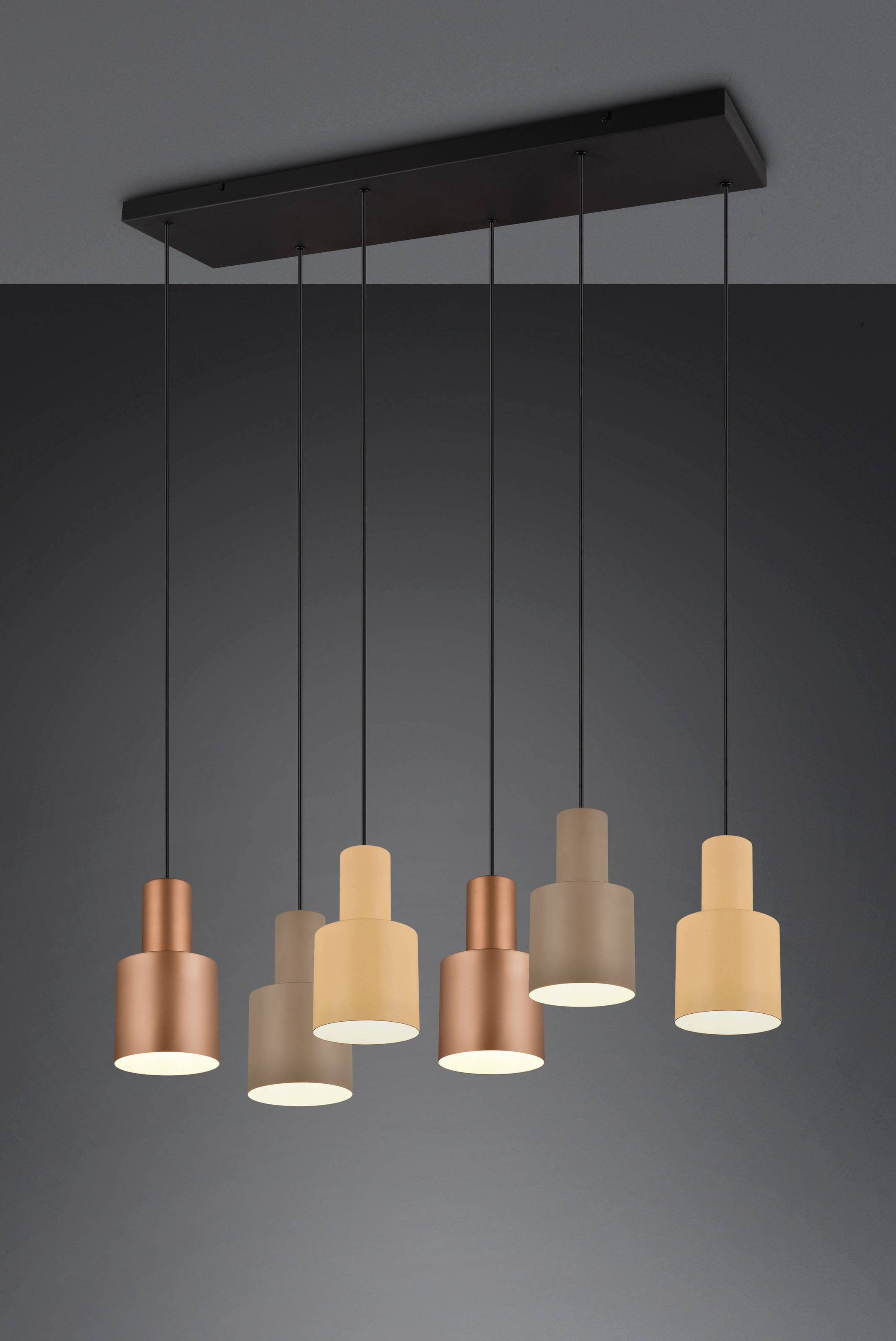 TRIO Leuchten Pendelleuchte »AGUDO, Hängelampe 6-flammig exkl 6xE27 max 40W höhenverstellbar«, 6 flammig, Leuchtmittel E27 | Leuchtmittel wechselbar, mehrfarbige Lampenschirme in beige taupe & coffee, Esszimmerlampe
