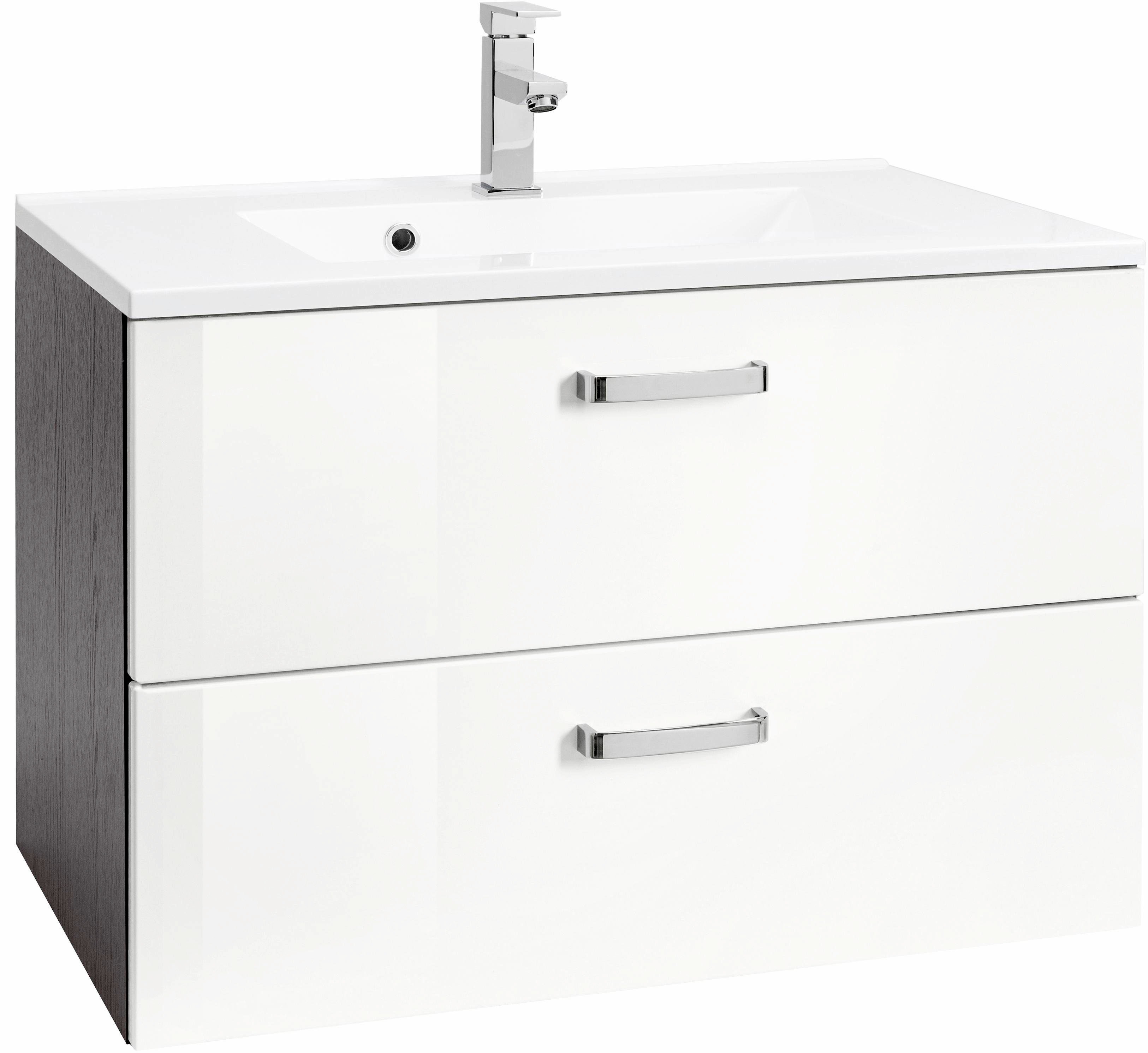 Waschbeckenunterschrank „Ravenna“, Bad, Waschtisch inkl. Waschbecken, weiß/weiß/graphit B/H/T: 70 cm x 56 cm x 47 cm