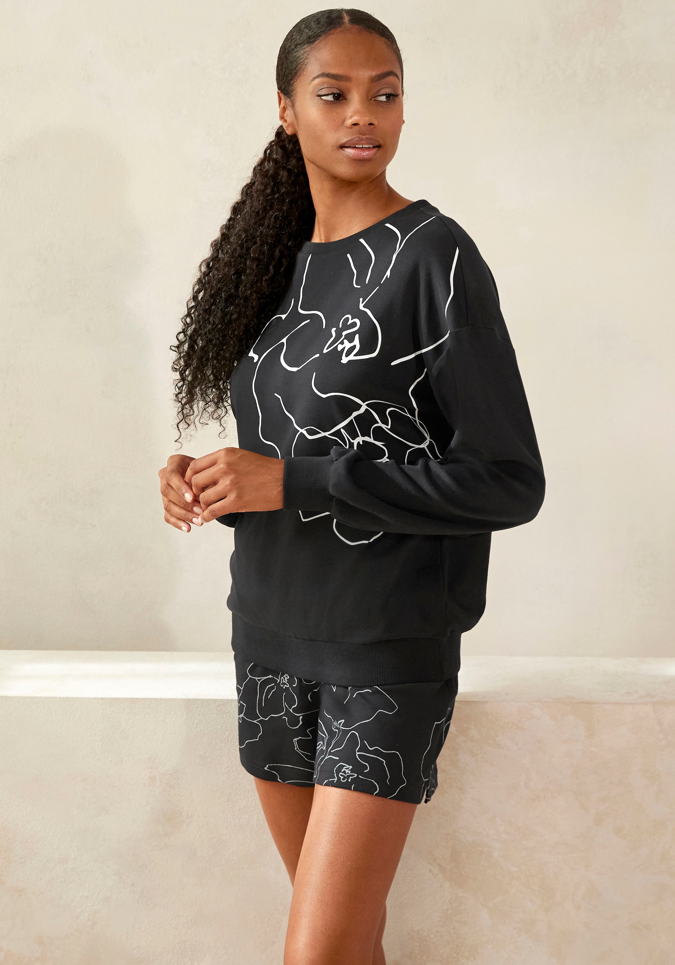 LASCANA Sweatshirt »-Loungeshirt«, mit Druck, Loungewear