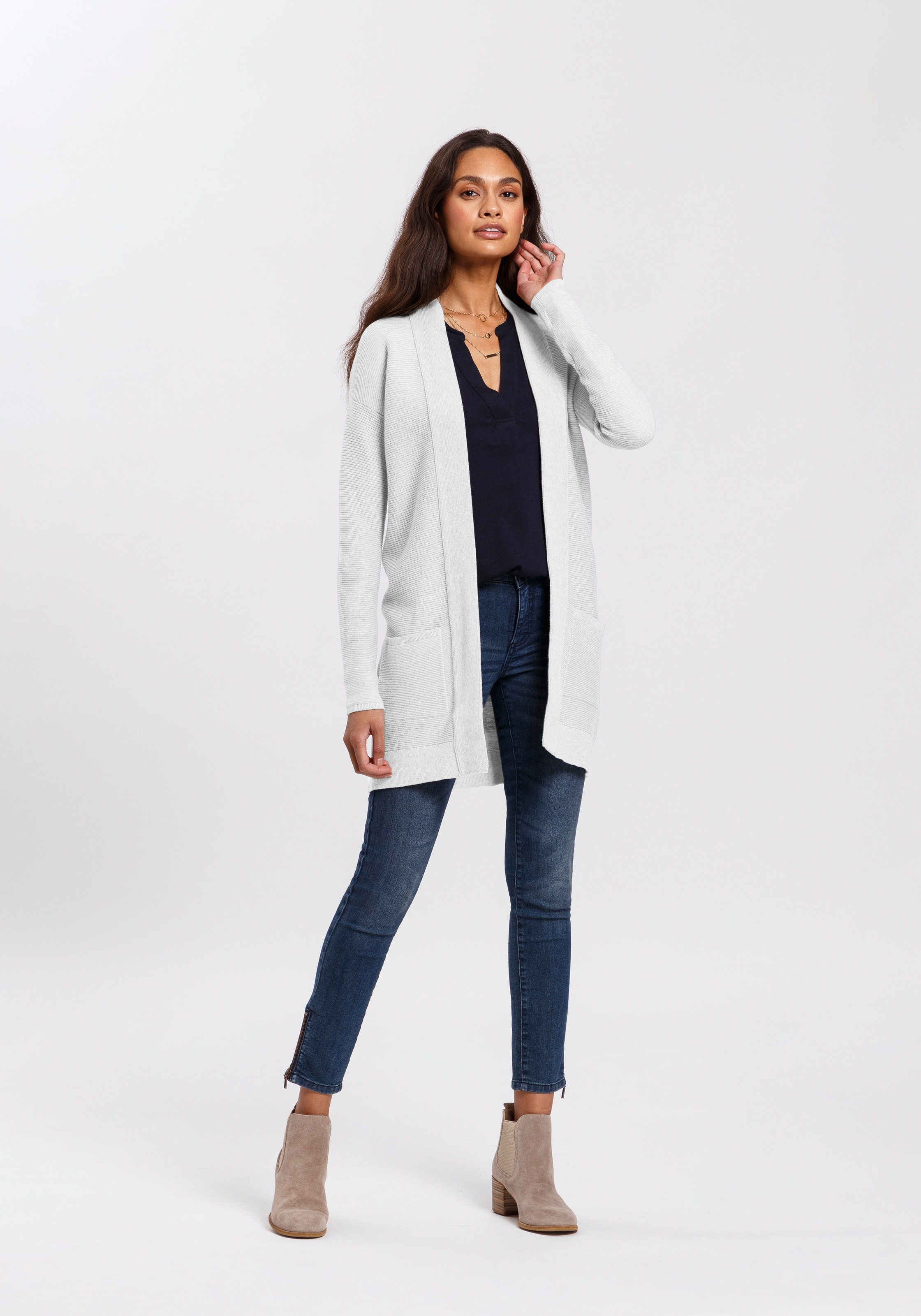 TOM TAILOR Longstrickjacke aus Rippstrick mit aufgesetzten Taschen