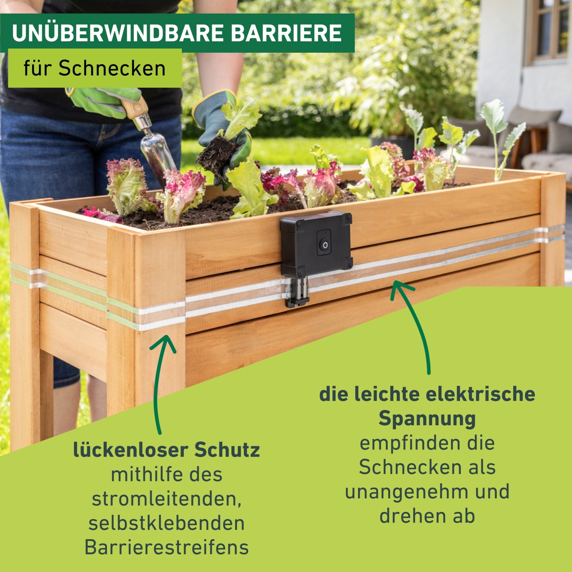 Windhager Schneckenkante »elektrisch inkl. 10 m Barrierestreifen, Schneckenabwehr e-FENCE« für Hochbeete, Schneckenband selbsklebend