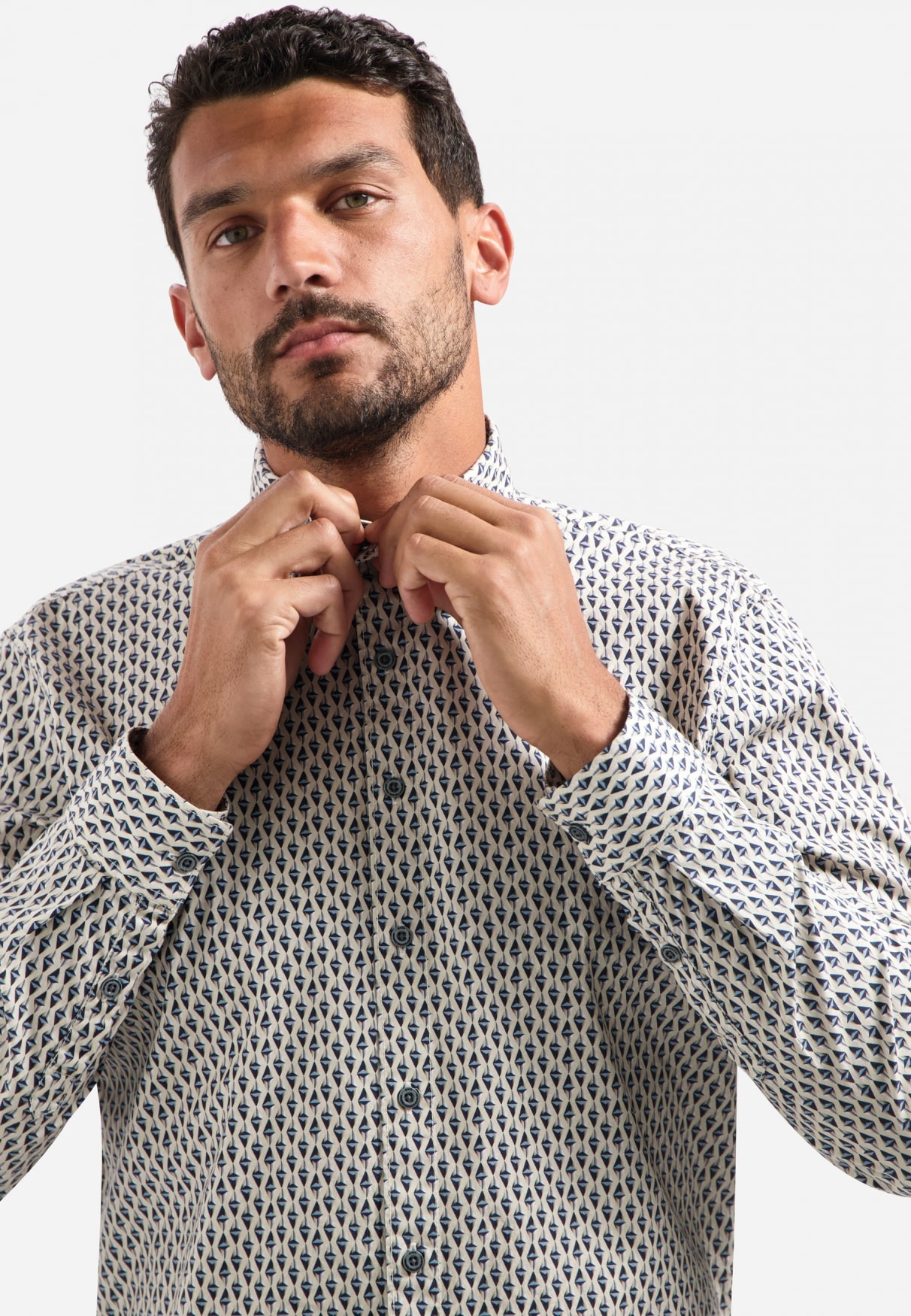 NO EXCESS Langarmhemd »No Excess Stretchhemd mit Print Shirt Stretch Allover Printed«