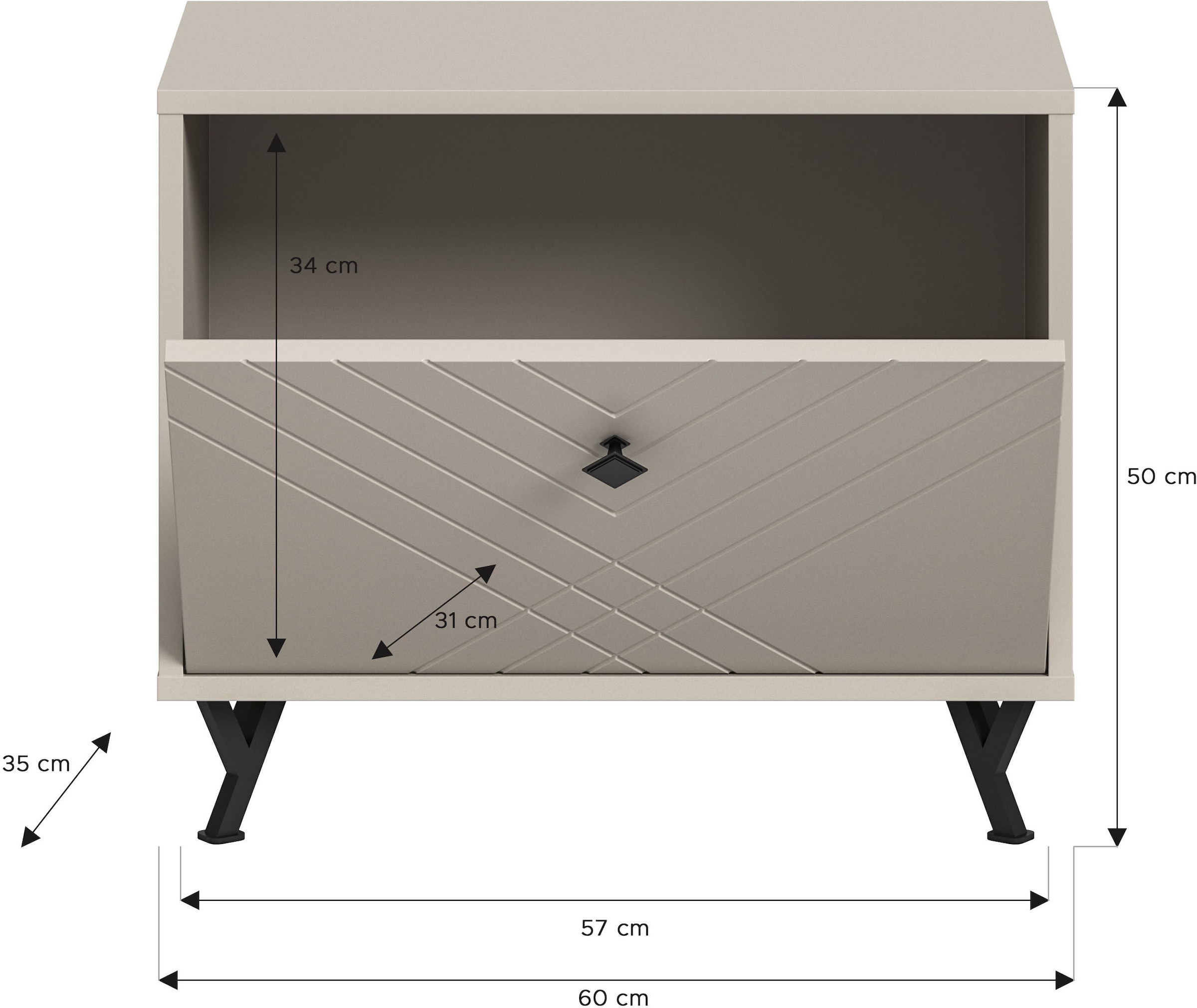 INOSIGN Sitzbank »Mento, Breite 57 cm, 1 Klappe, 1 Fach, Metall Knopfgriff & Y-Füße«, Klappe mit Ornamentfräsung, Truhe, Flurbank, Garderobe, Flur, Diele