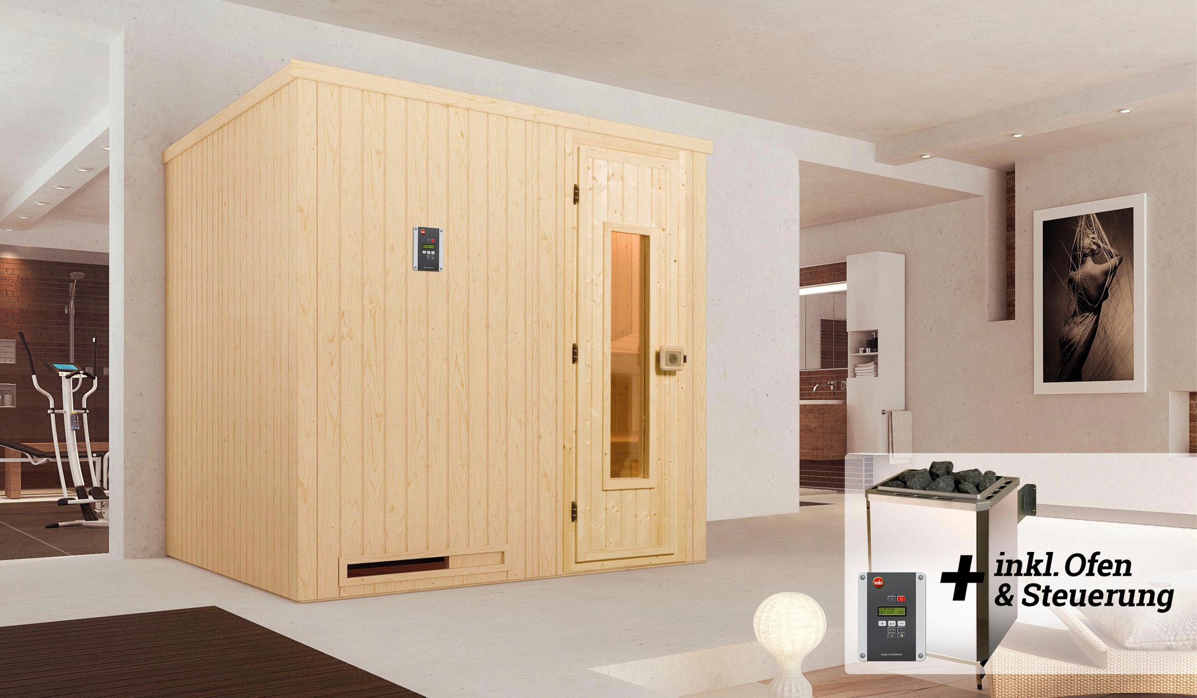 weka Sauna »Halmstad« Set,  7,5 kW Bio-Ofen mit digitaler Steuerung