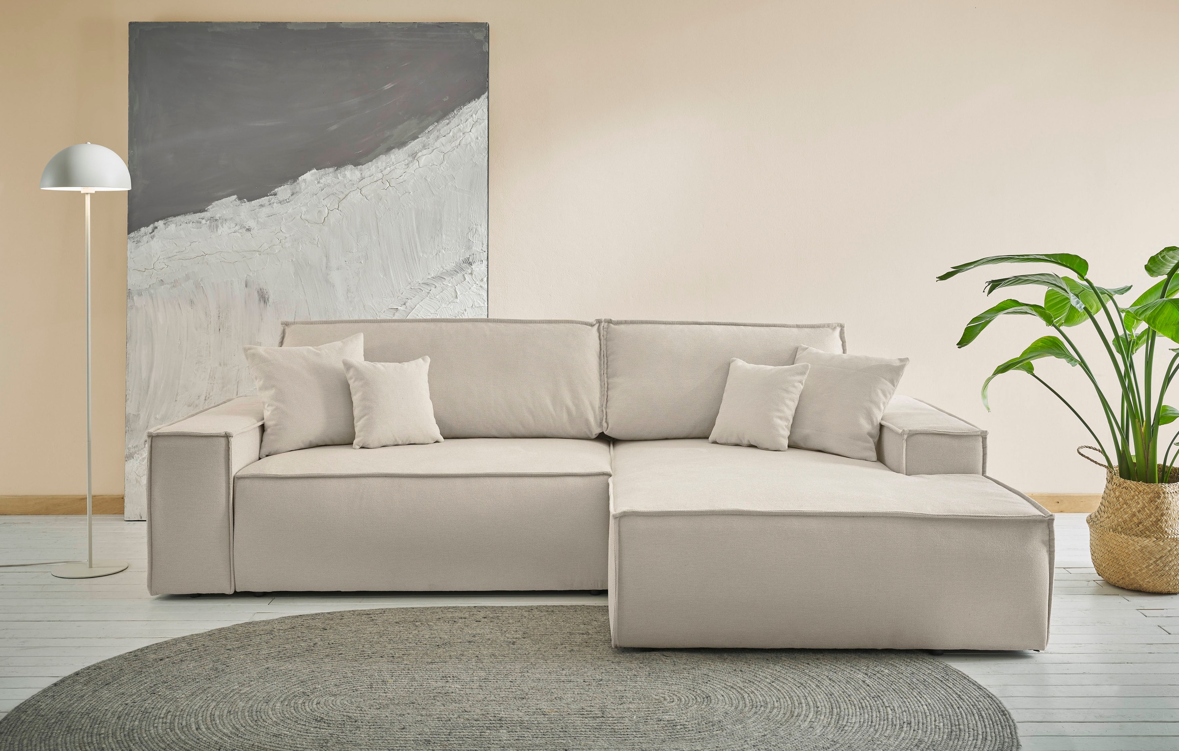 andas Ecksofa »FINNLEY Schlafsofa 267 cm, L-Form mit Schlaffunktion & Bettk günstig online kaufen