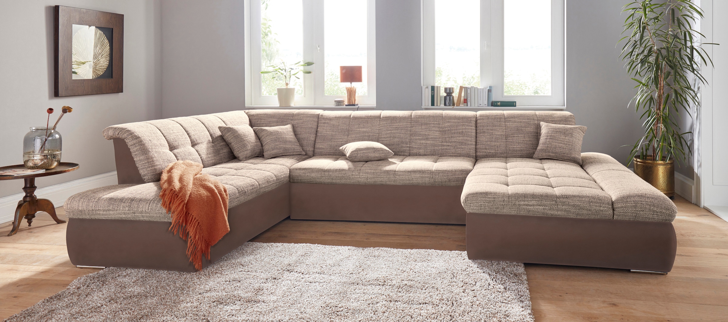 DOMO collection Wohnlandschaft »Moric Luxus incl. Zierkissen«, U-Form, bis 140kg pro Sitzplatz belastbar, XXL B/T/H: 353/216/80 cm