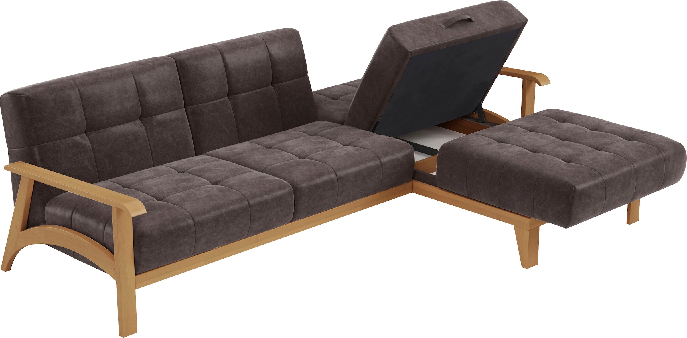 sit&more Ecksofa »Billund L-Form«, Armlehnen aus eichefarbigem Buchenholz, verschiedene Bezüge und Farben