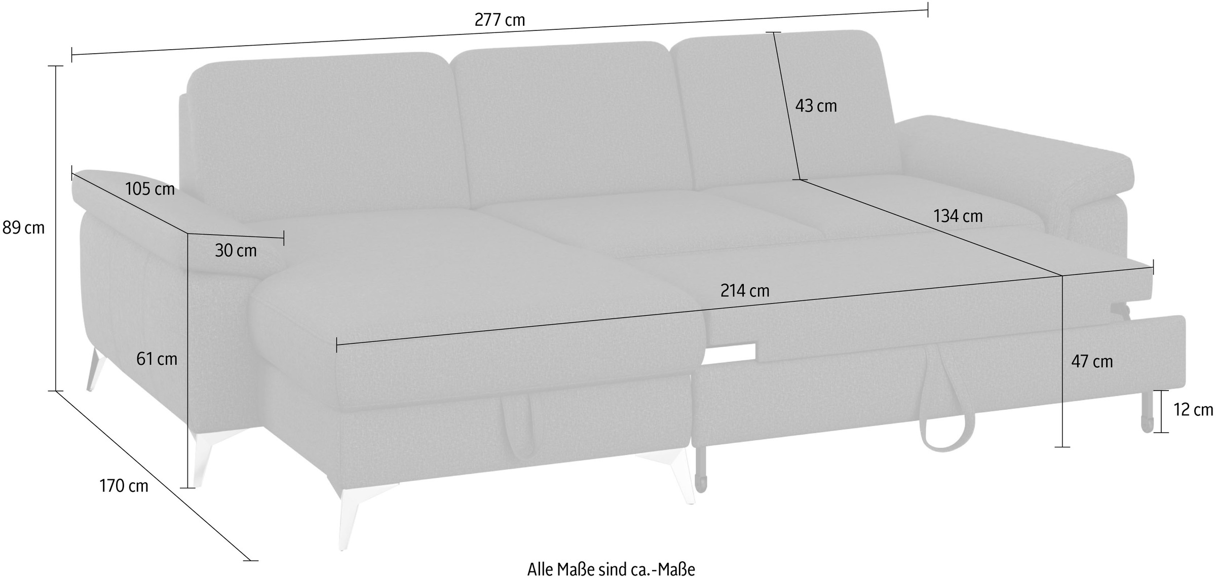 sit&more Ecksofa »Padua L-Form«, inklusive Sitztiefenverstellung, Armteilfunktion und Federkern