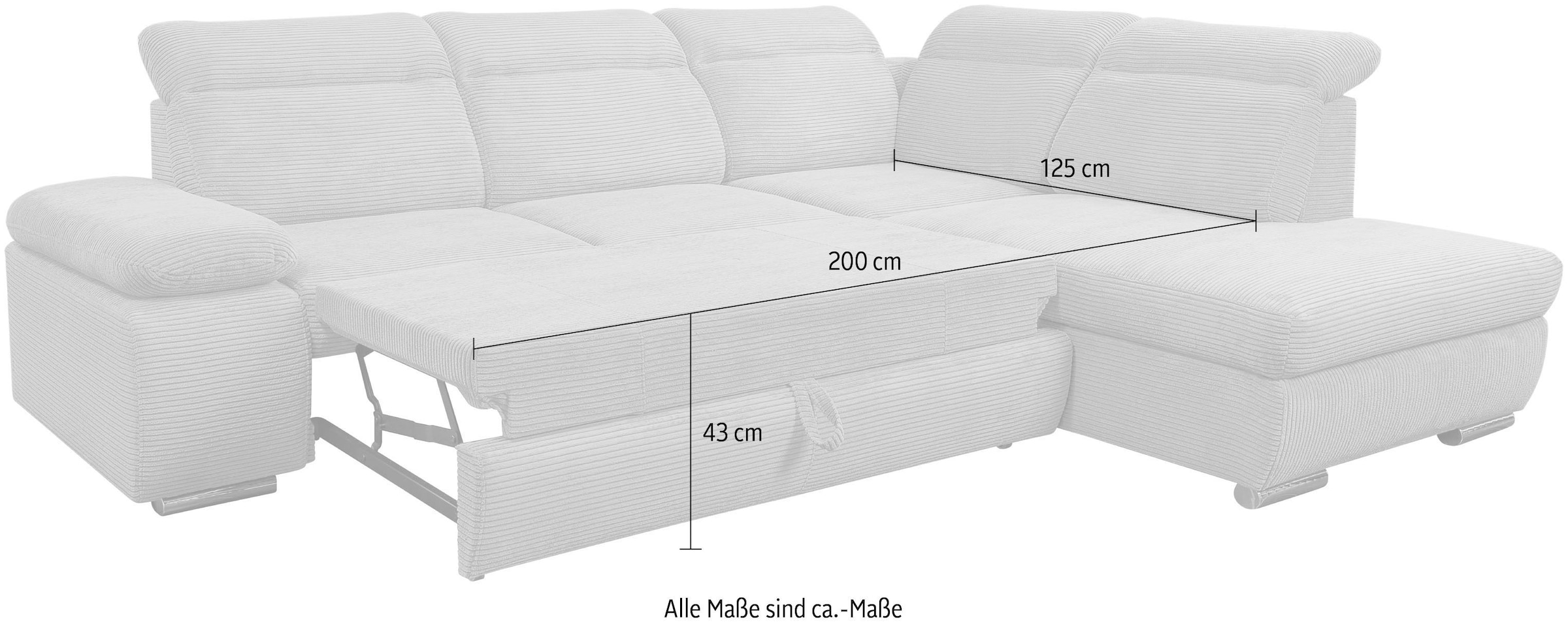 WERK2 Ecksofa »Alicante Kopfteilverstellung, Bett & Bettkasten, Cord, L-Form, bequem« Cord, L-Form, XXL, Schlaffunktion, Bettkasten