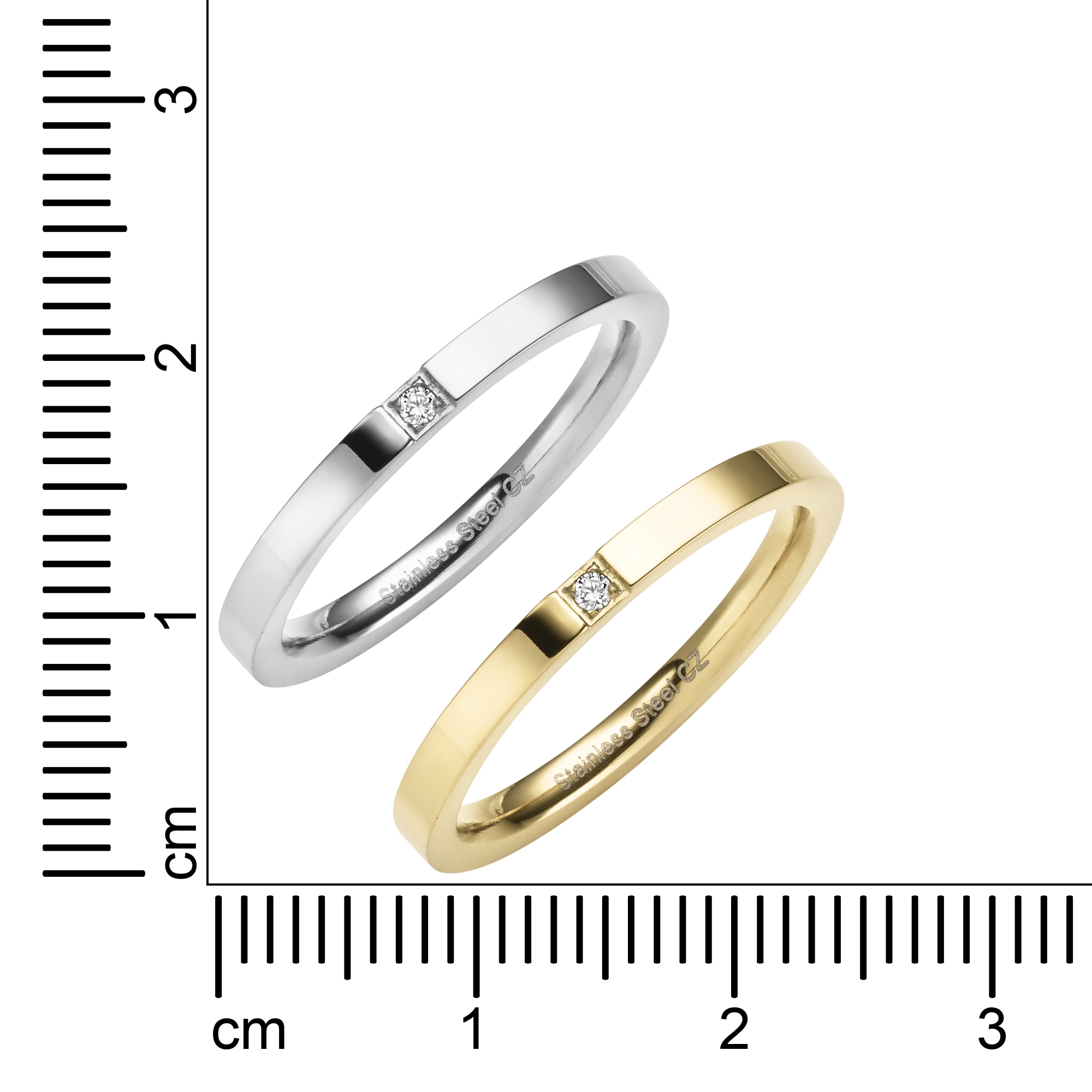 Zeeme Fingerring »Edelstahl 2tlg. Set mit weißem Zirkonia-Stein«