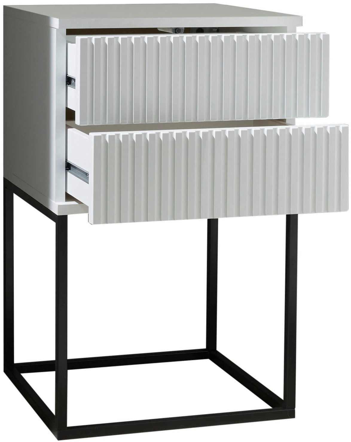 Schlafkontor Nachtkommode »Marle Nachtkonsole, Nachtkästchen auf Metall-Fußgestell« Schubkasten in Rillenoptik auf schwarzem Metallgestell