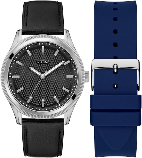 Guess Quarzuhr »Dex« Armbanduhr, Herrenuhr, Silikonarmband, Lederarmband, Mineralglas
