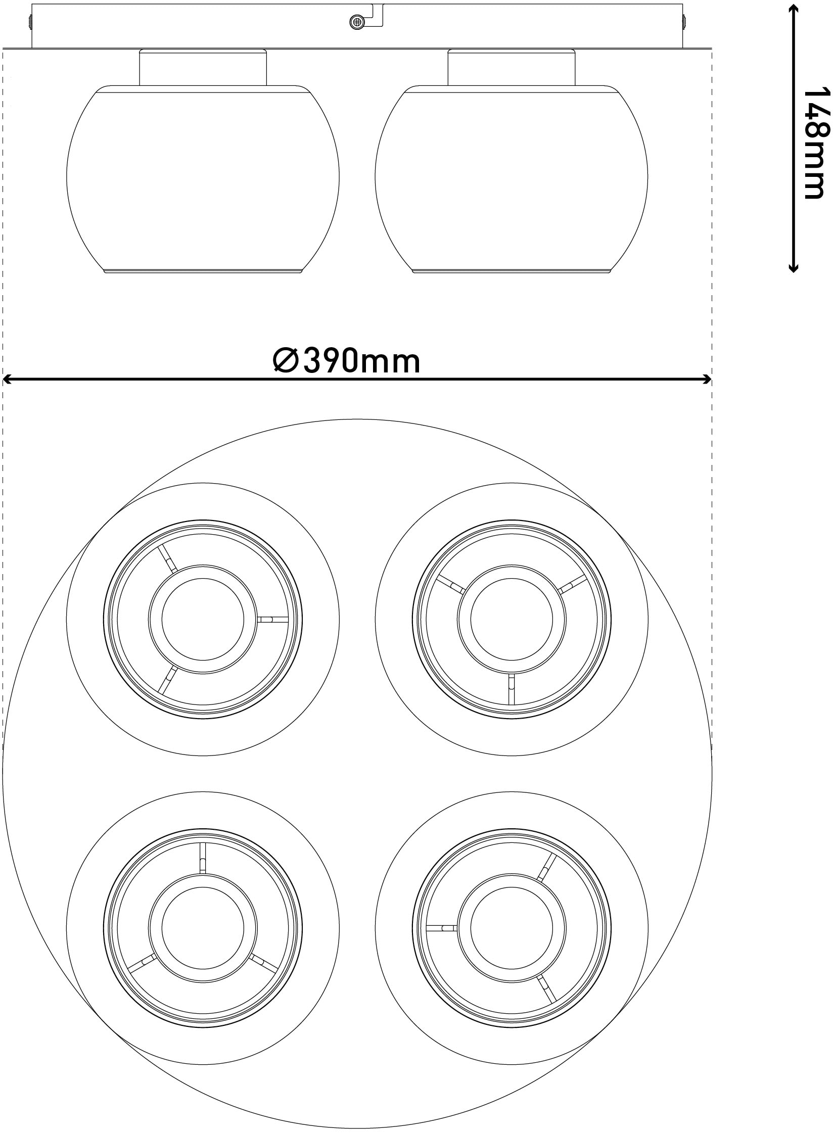 OTTO home Deckenleuchte »Tanissa« E27 1 Stk. rund, 4 kugelförmige Rauchglas-Schirme innen mit Stoff, 4x E27 exkl.