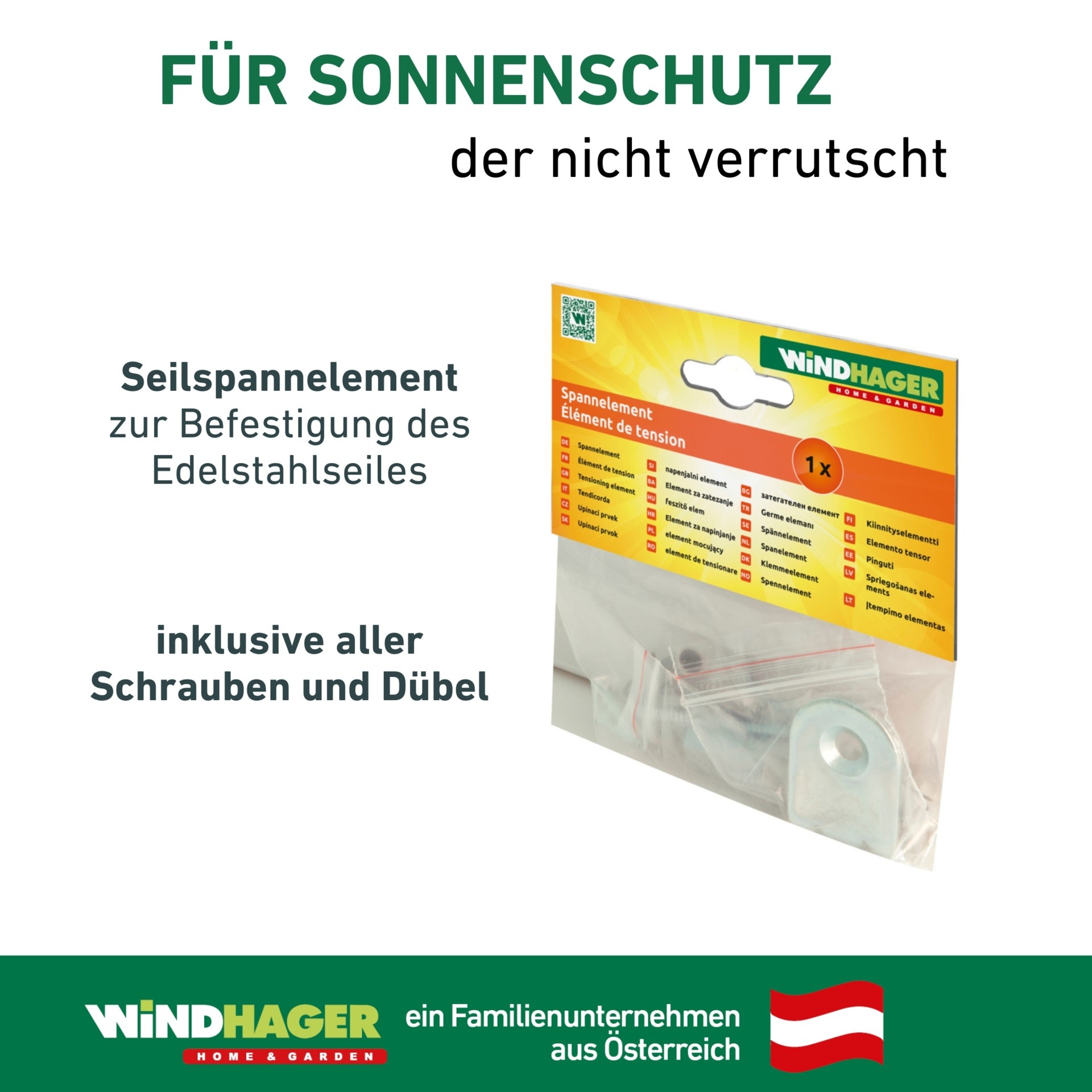 Windhager Seilspanngarnitur Zubehör-Set für die Befestigung von Sonnensegeln für Seilspannmarkisen