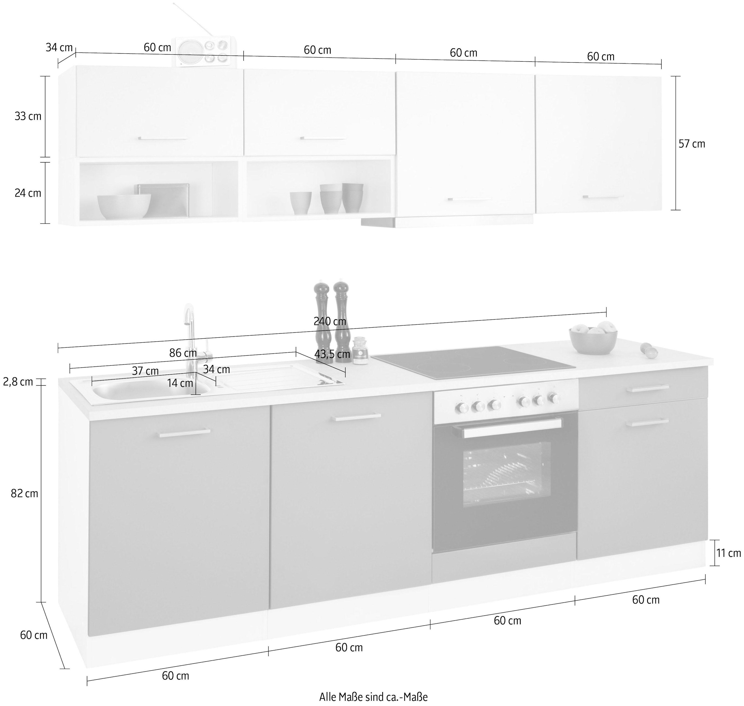 KOCHSTATION Küchenzeile »KS-Visby«, mit E-Geräten, Breite 240 cm inkl. Geschirrspülmaschine