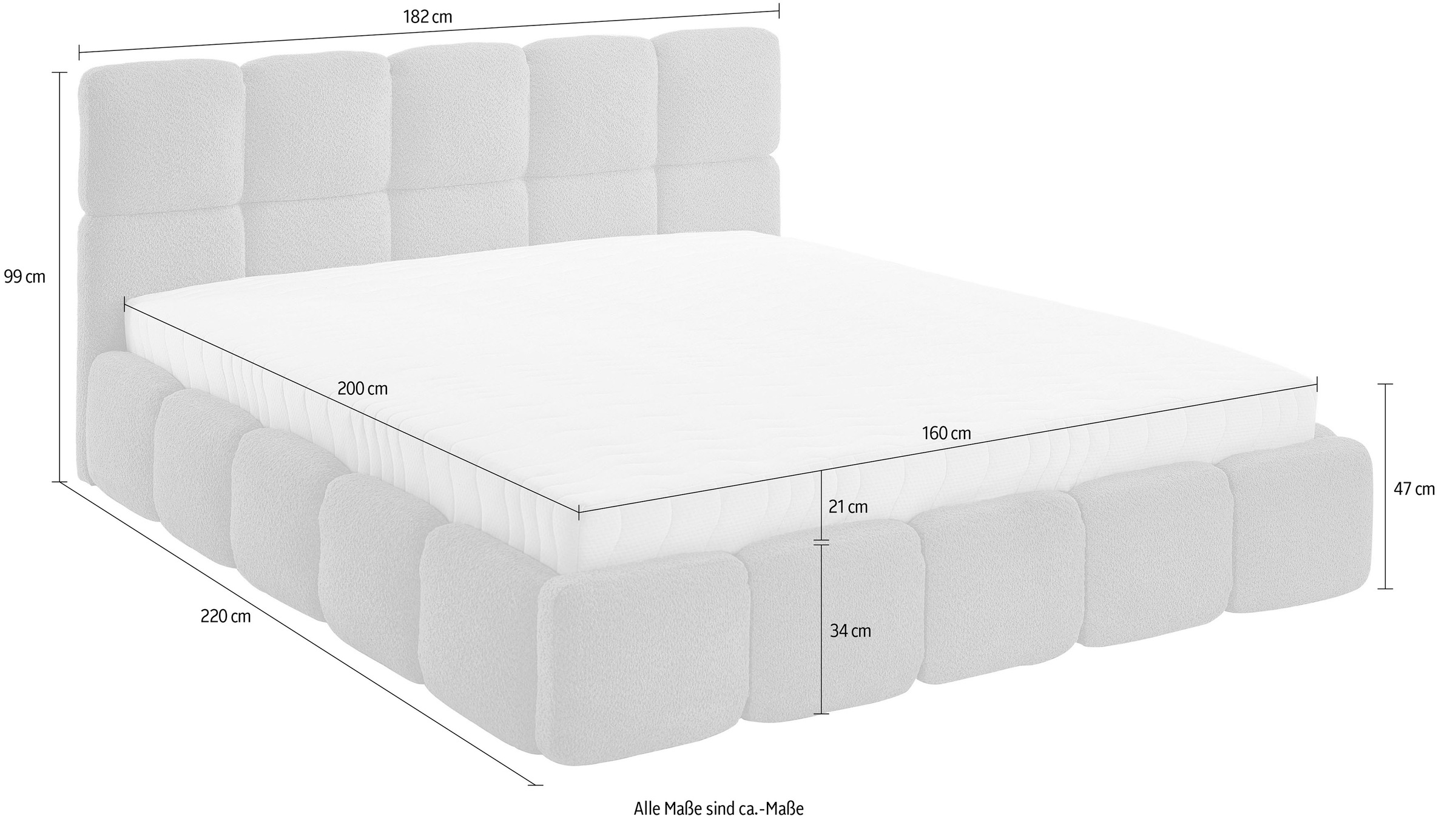 ATLANTIC home collection Polsterbett »"Jane" mit großen Stauraum«, luxurious gepolstertes Kopfteil und Rahmen, Bezug mit Bouclécharakter