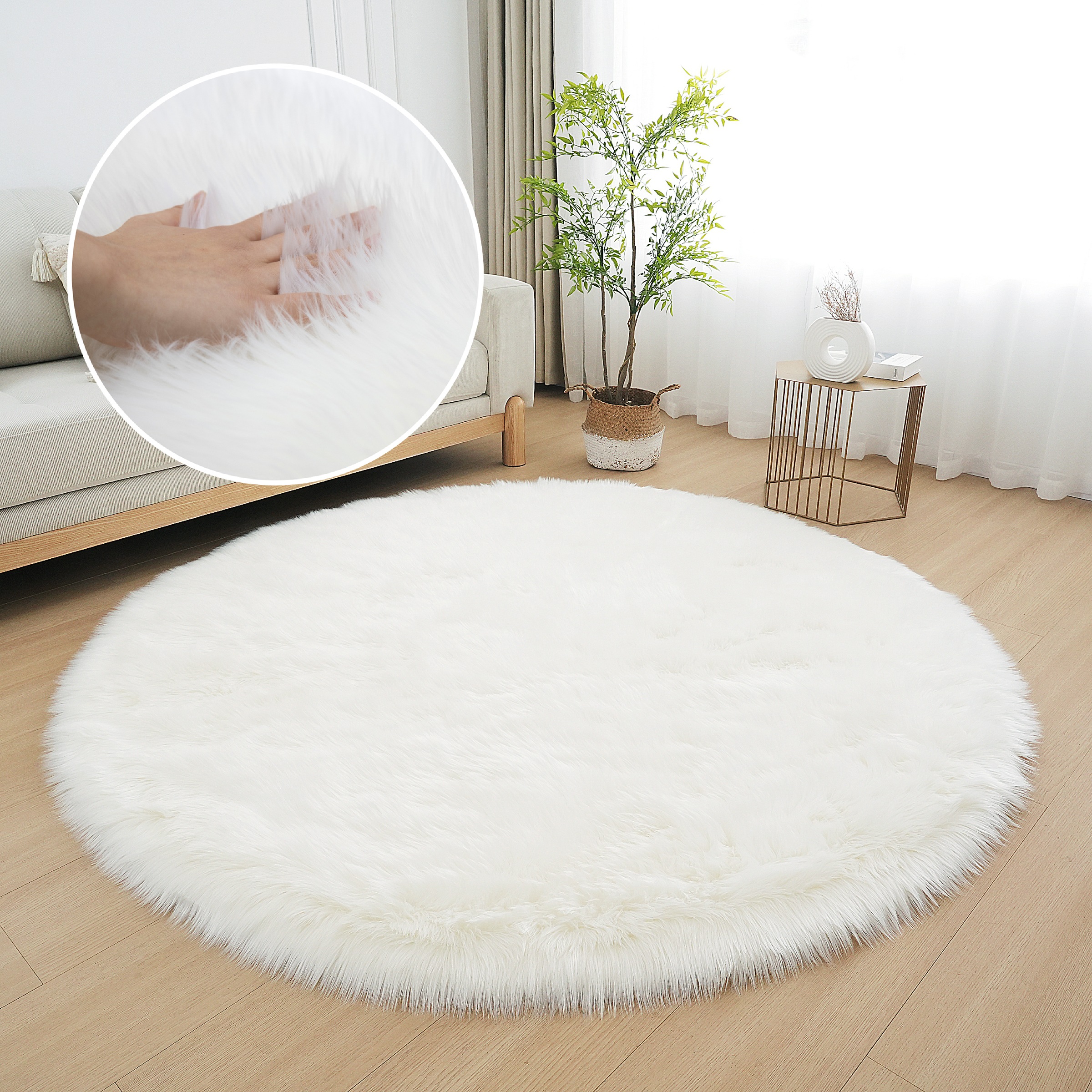 my home Fellteppich »Dena, Hochflor Teppiche«, rund, 60 mm Höhe, Kunstfell, günstig online kaufen