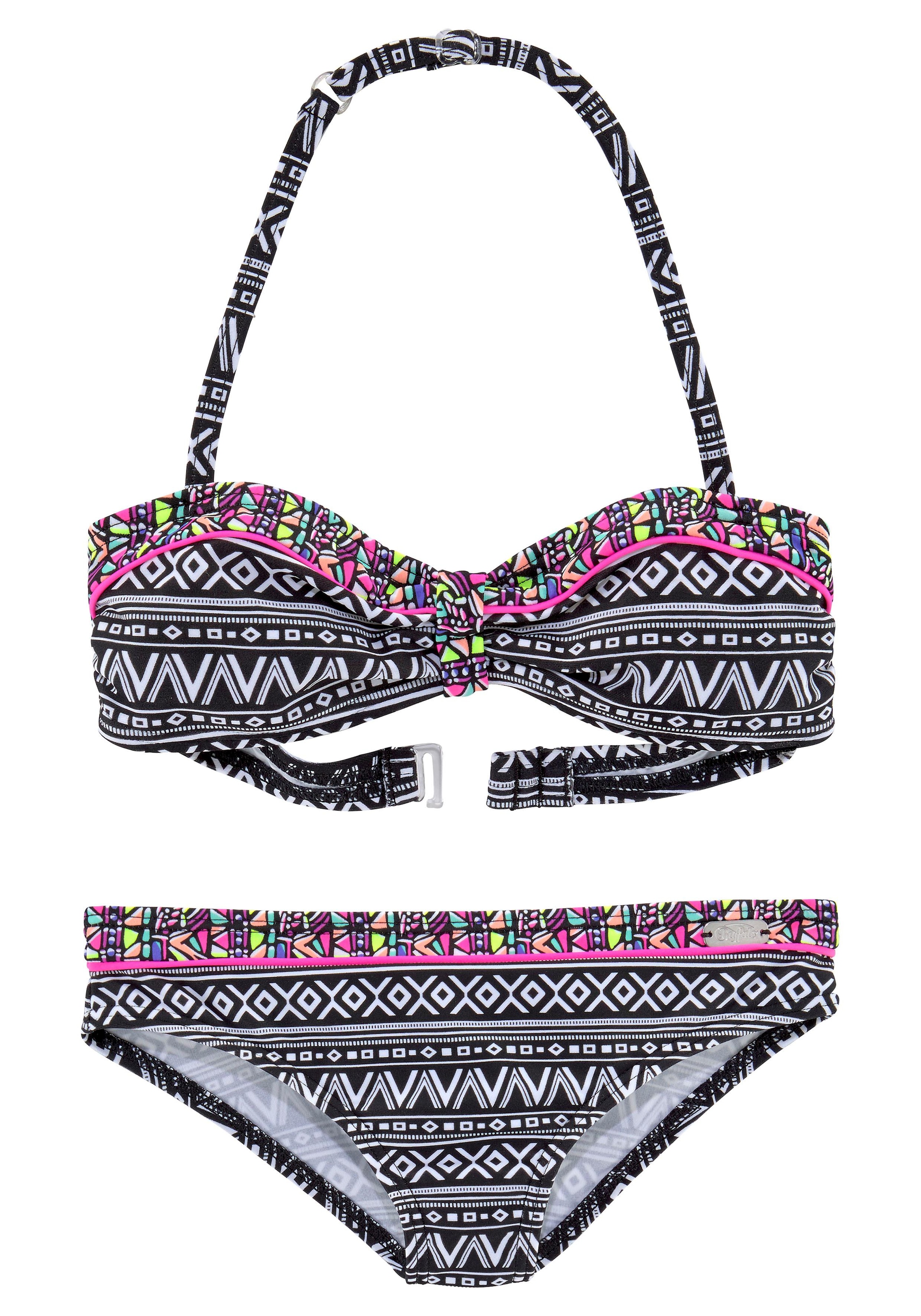 Bandeau-Bikini, mit Ethnodruck und Kontrastdetails