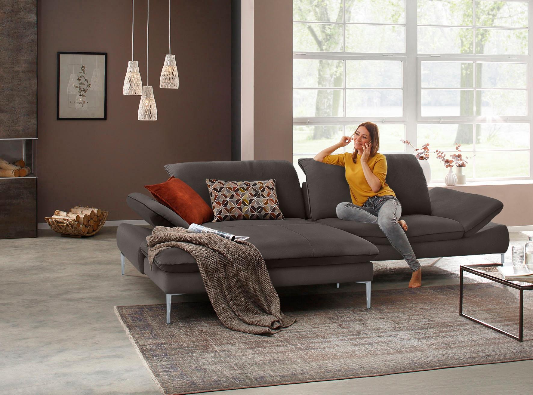 W.SCHILLIG Ecksofa »enjoy&MORE, mit tollem Sitzkomfort, elegant und bequem, L-Form«, mit Sitztiefenverstellung, Füße silber matt, Breite 294 cm