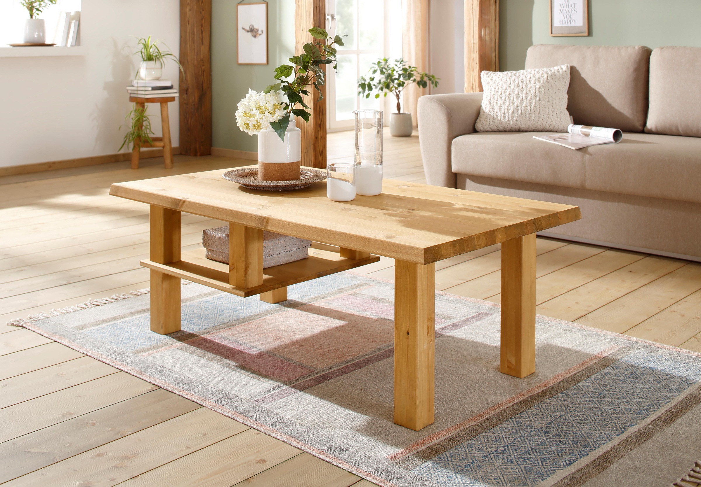 Home affaire Couchtisch »Ixo«, mit 1 Ablageboden, Breite 120 cm, aus masiver Kiefer, FSC®