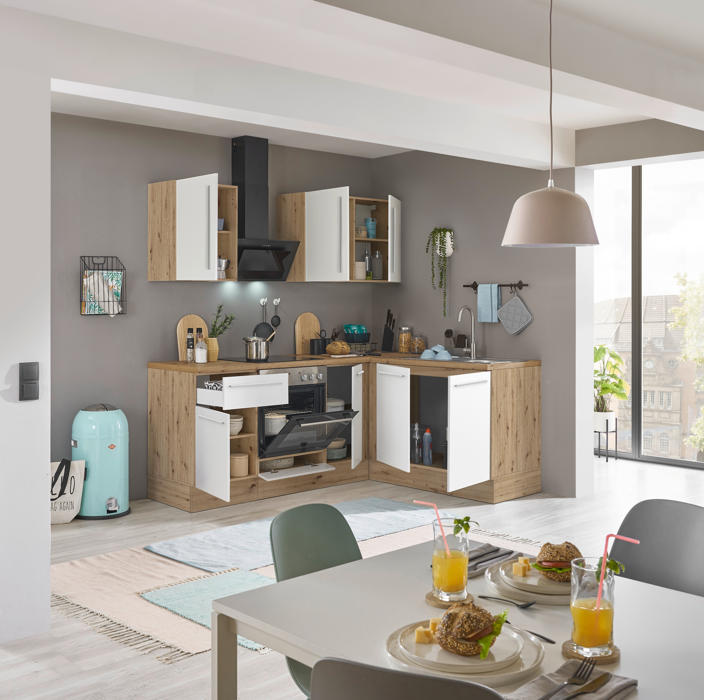 KOCHSTATION Winkelküche »Florida, Stellbreite 210x165 cm«, wahlweise mit E-Geräten, mit Softclose für Türen und Schubkästen