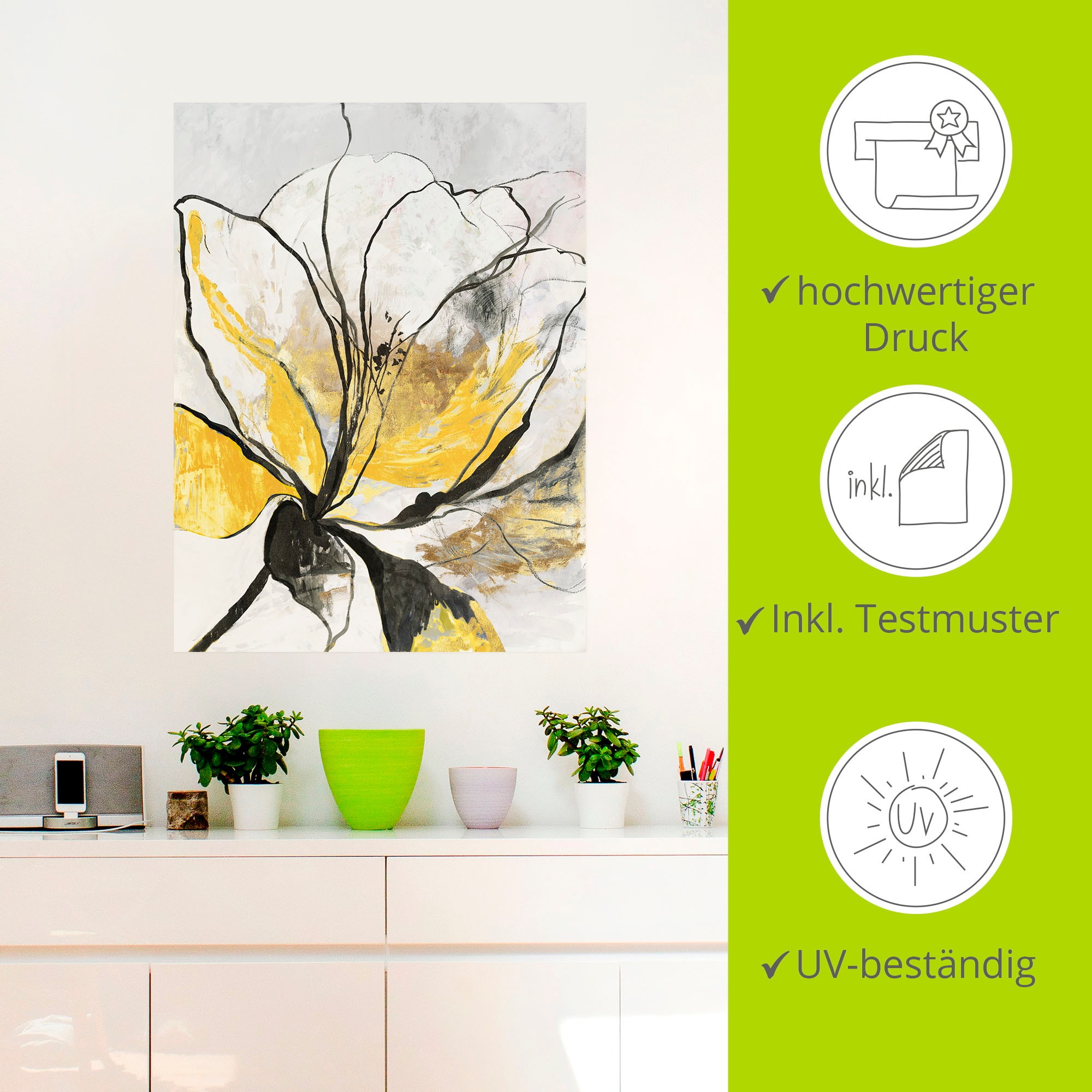 Artland Wandbild »Umrissenes Blumenmuster I gelbe Version«, Blumenbilder, (1 St.), als Alubild, Outdoorbild, Leinwandbild, Poster, Wandaufkleber