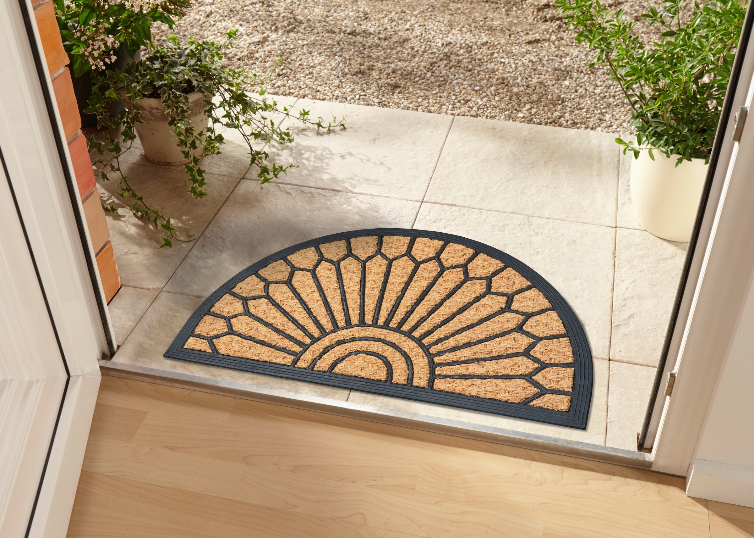 HANSE Home Fußmatte »Mix Mats Gummi-Kokos Halbrund Geometric Ornament, Türmatte«, halbrund, 15 mm Höhe, Kokos, Gummi, Schmutzfangmatte, Outdoor, Rutschfest, Innen, Kokosmatte