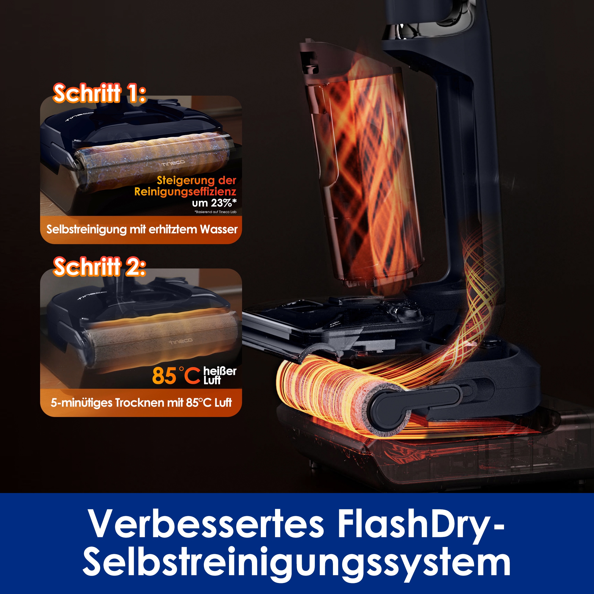 Tineco Nass-Trocken-Sauger »Floor One S7 Stretch, 85° Grad Heißluft-Trocknung, 180° Grad Neigung«, 50 Min Akku, automatische Anpassung der Saugleistung, Tierhaarfilter