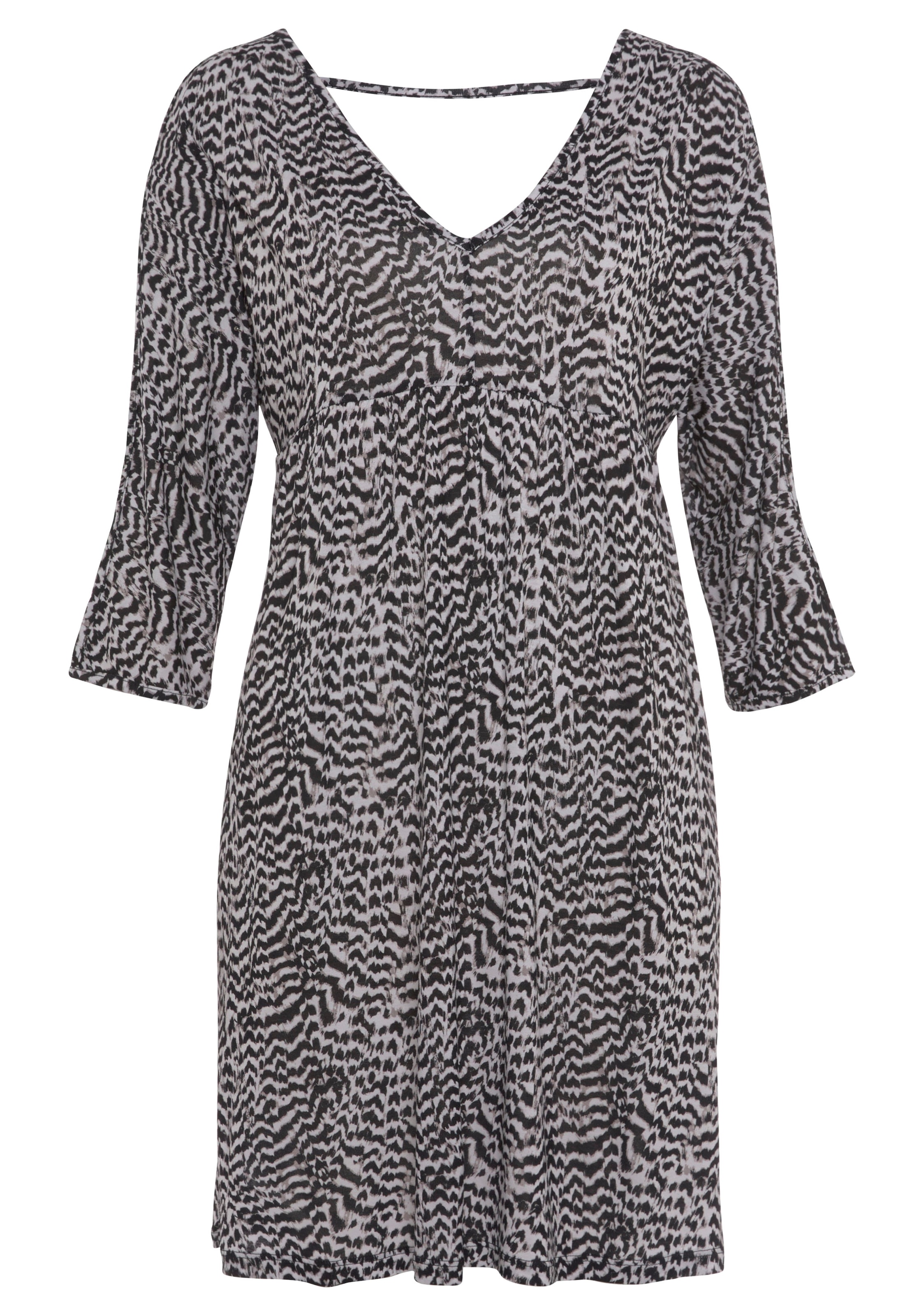 Vivance Jerseykleid, mit Animalprint und V-Ausschnitt, 3/4-Ärmel, Sommerkleid, Strandkleid