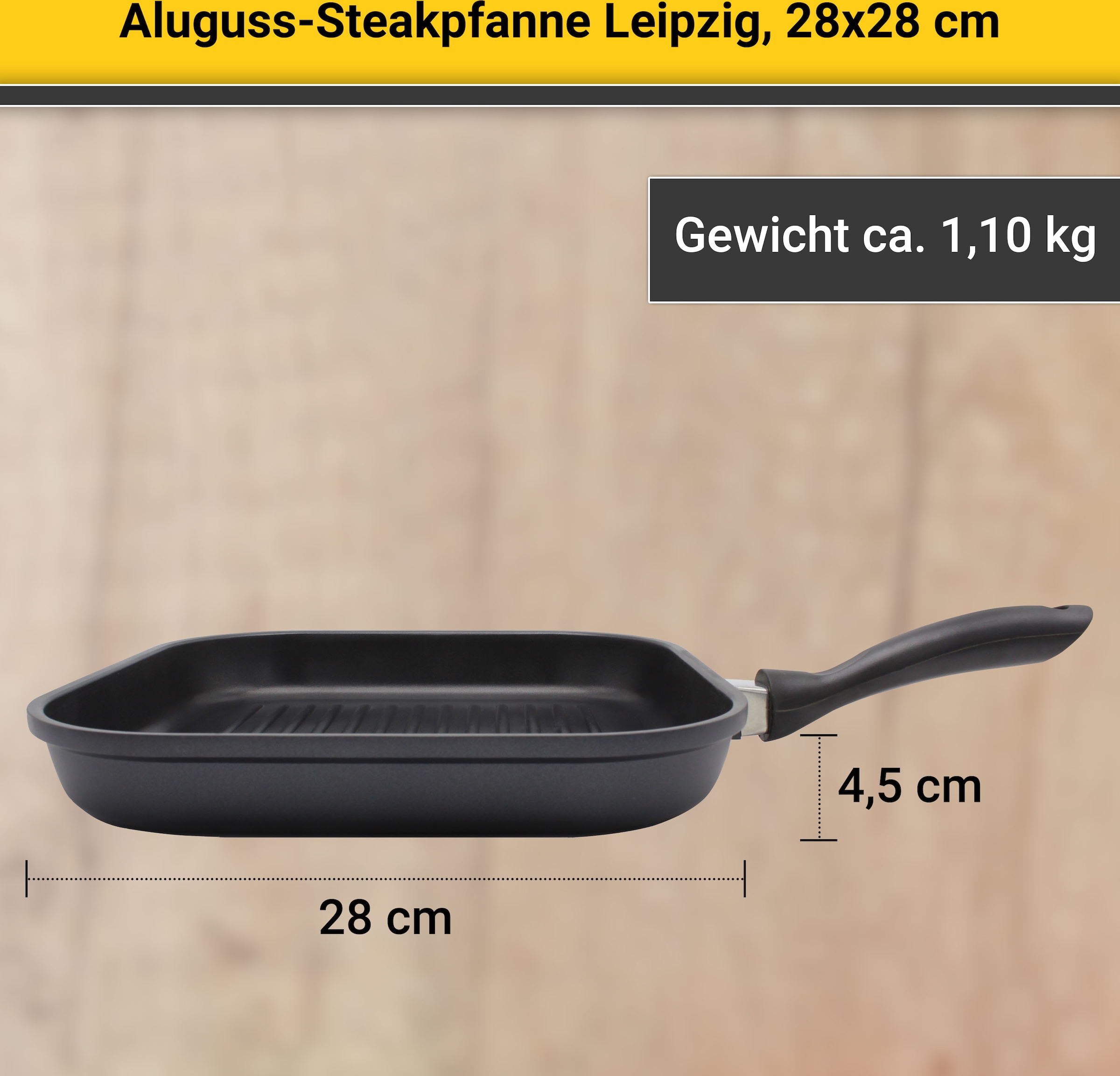 Krüger Steakpfanne »Aluguss Grill-/ Steakpfanne LEIPZIG, 28 x 28 cm«, Aluminiumguss, (1 tlg.), hochwertige Antihaft-Versiegelung